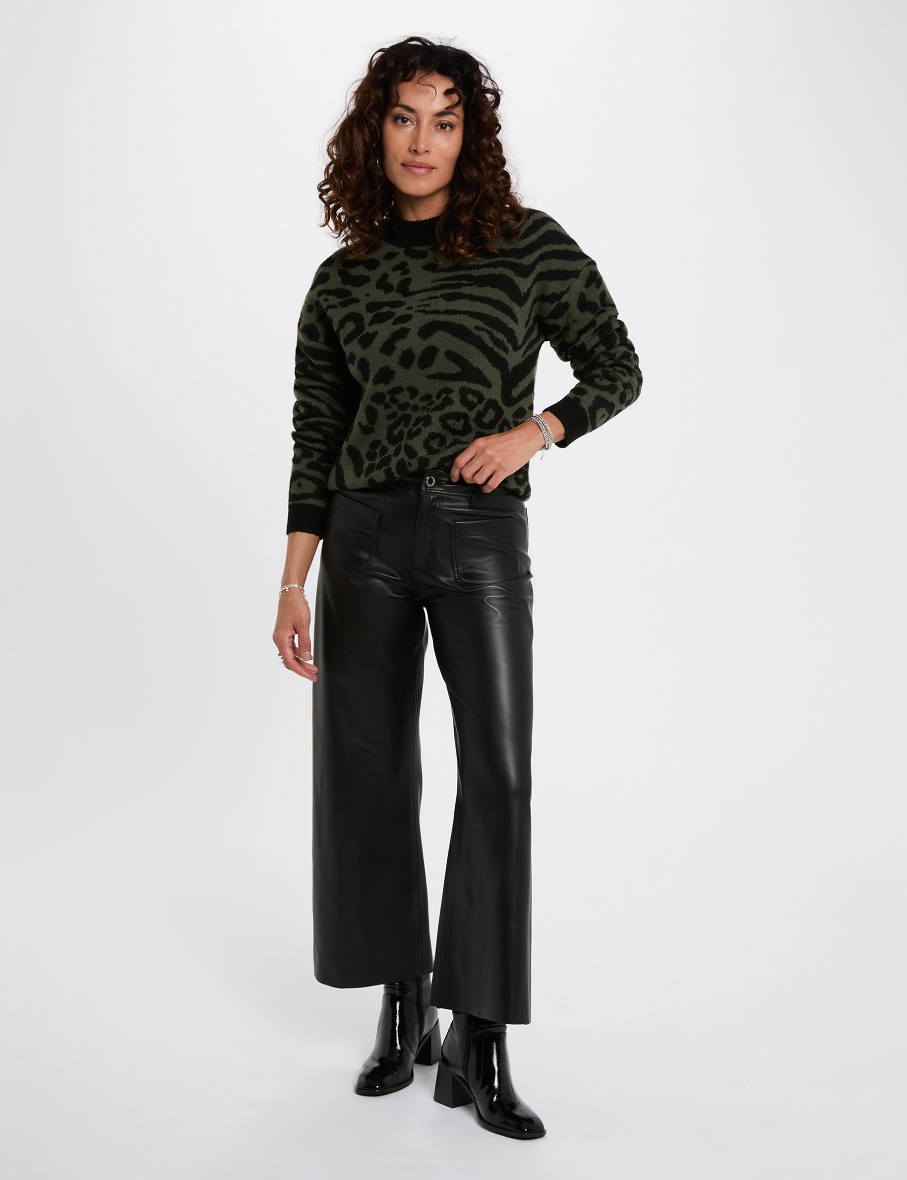 pull court jacquard vert kaki femme Pull court jacquard vert kaki femme