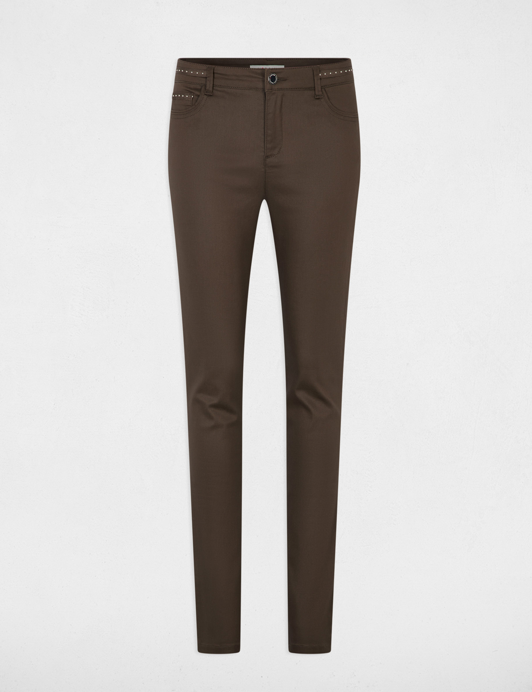 Slim trousers wet effect taupe women