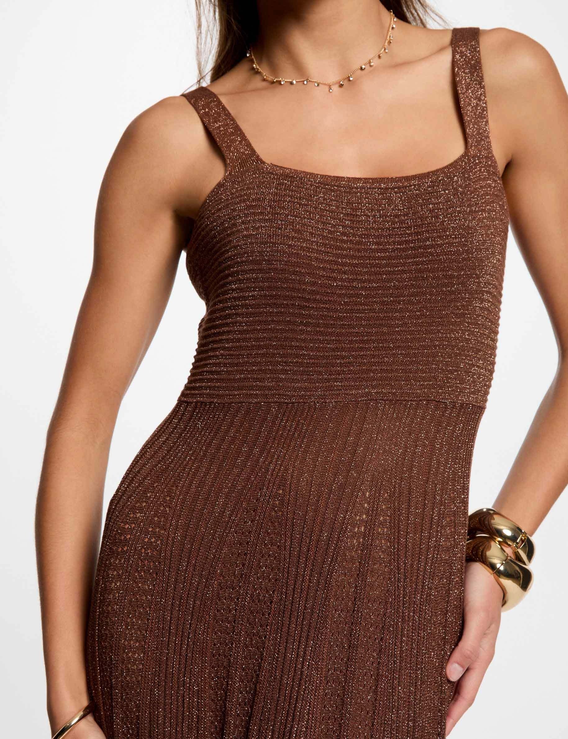 robe tricot longue droite marron cognac femme Robe tricot longue droite marron cognac femme