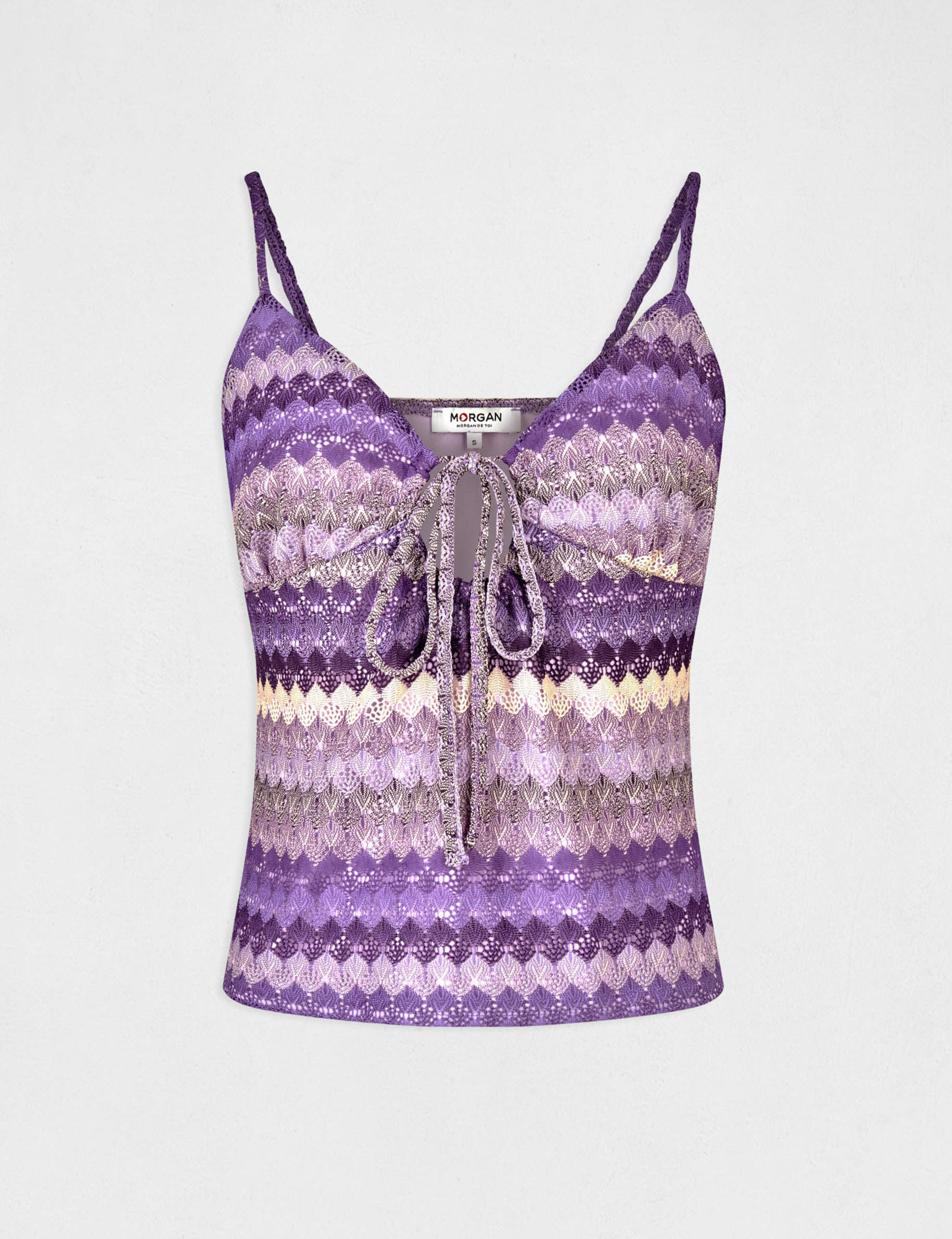 Vest top with V-neck and crochet effect purple ladies' Vest top with V-neck and crochet effect purple ladies'