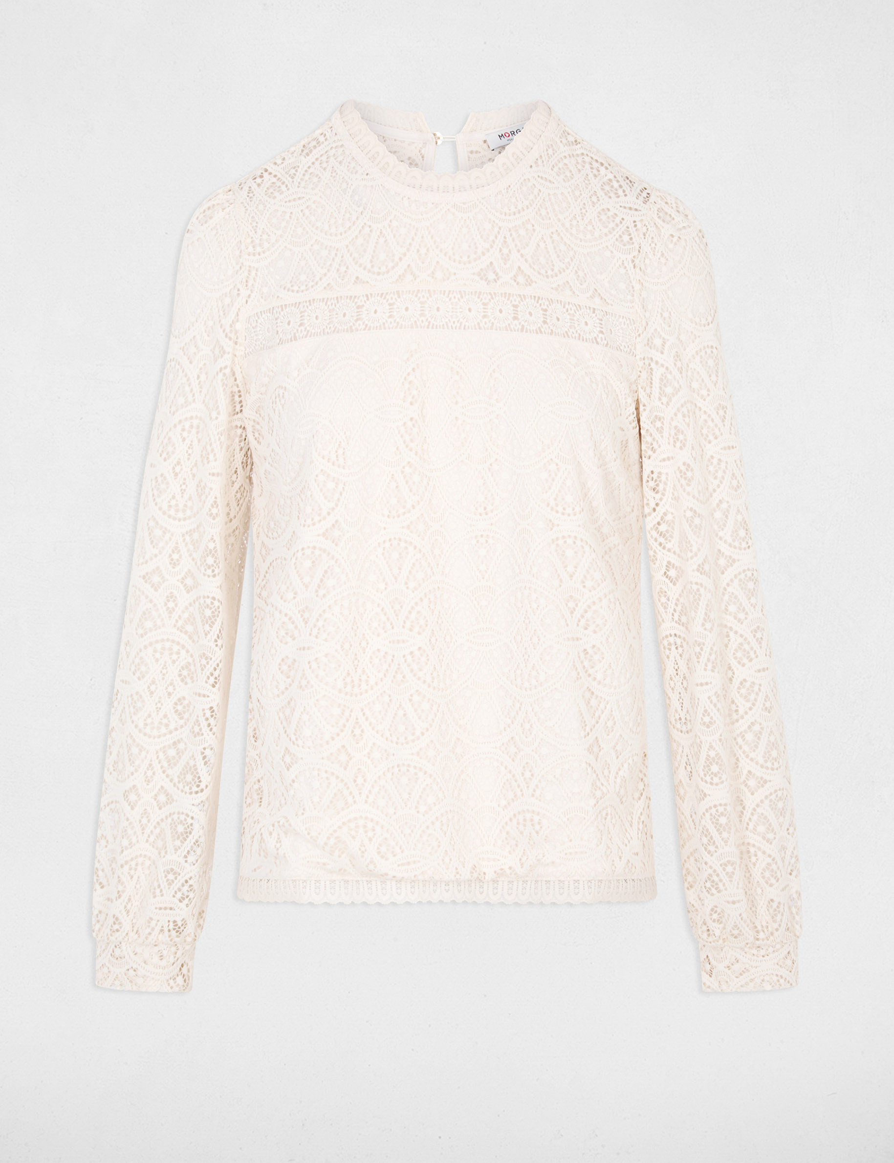 Long-sleeve lace t-shirt ivory women