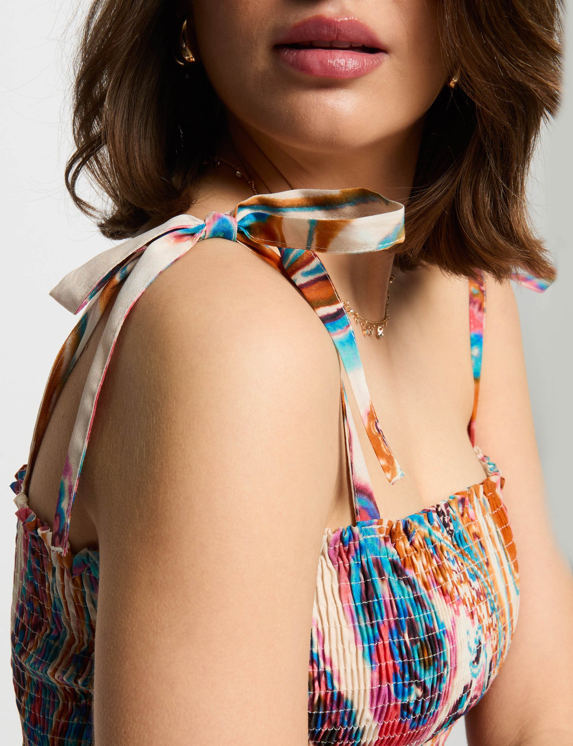 top smocke imprime multicolore femme Top smocké imprimé multicolore femme
