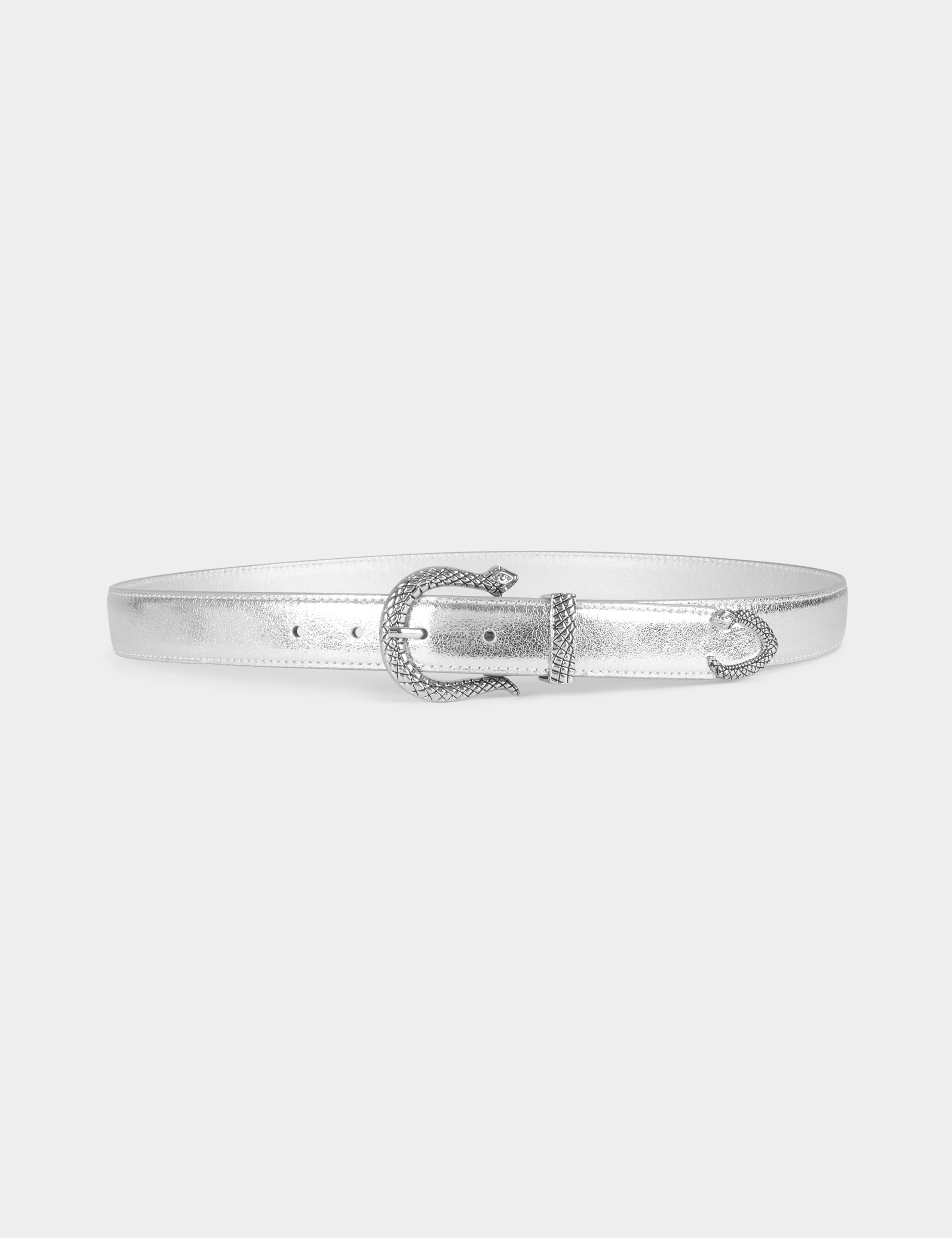 Metallised belt with snake buckle silver ladies'