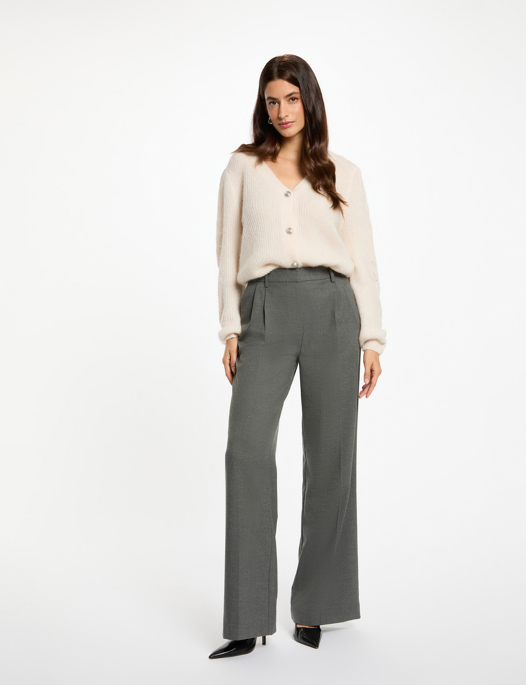 Fitted cardigan with V-neck ivory women