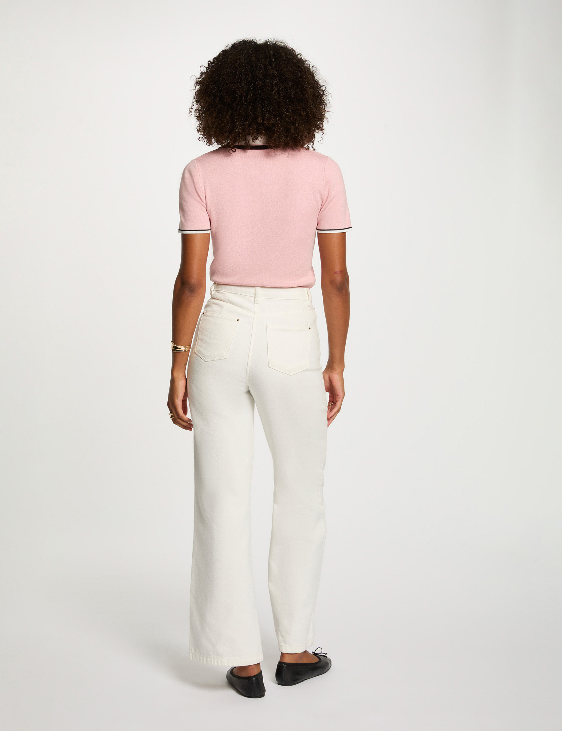jumper polo collar and short sleeves powdered pink women Jumper polo collar and short sleeves powdered pink women