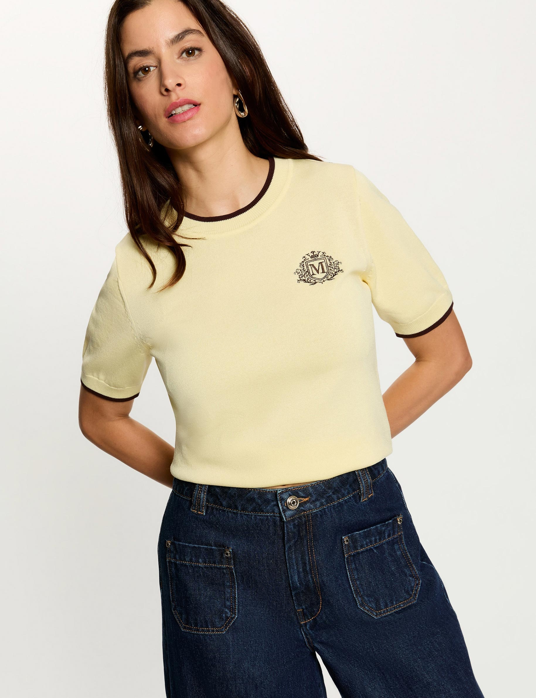 Short-sleeve sweater pastel yellow women