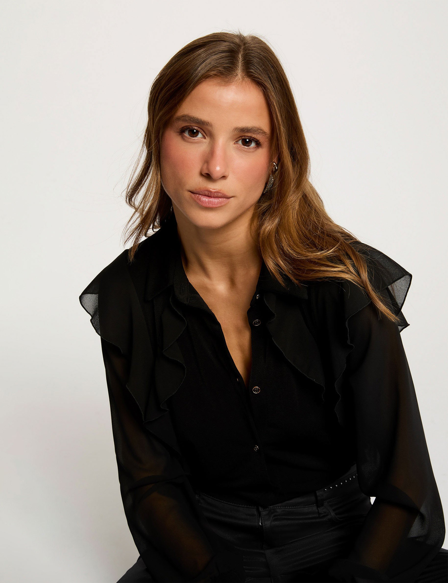 buttoned voile t shirt black women Buttoned voile t-shirt black women