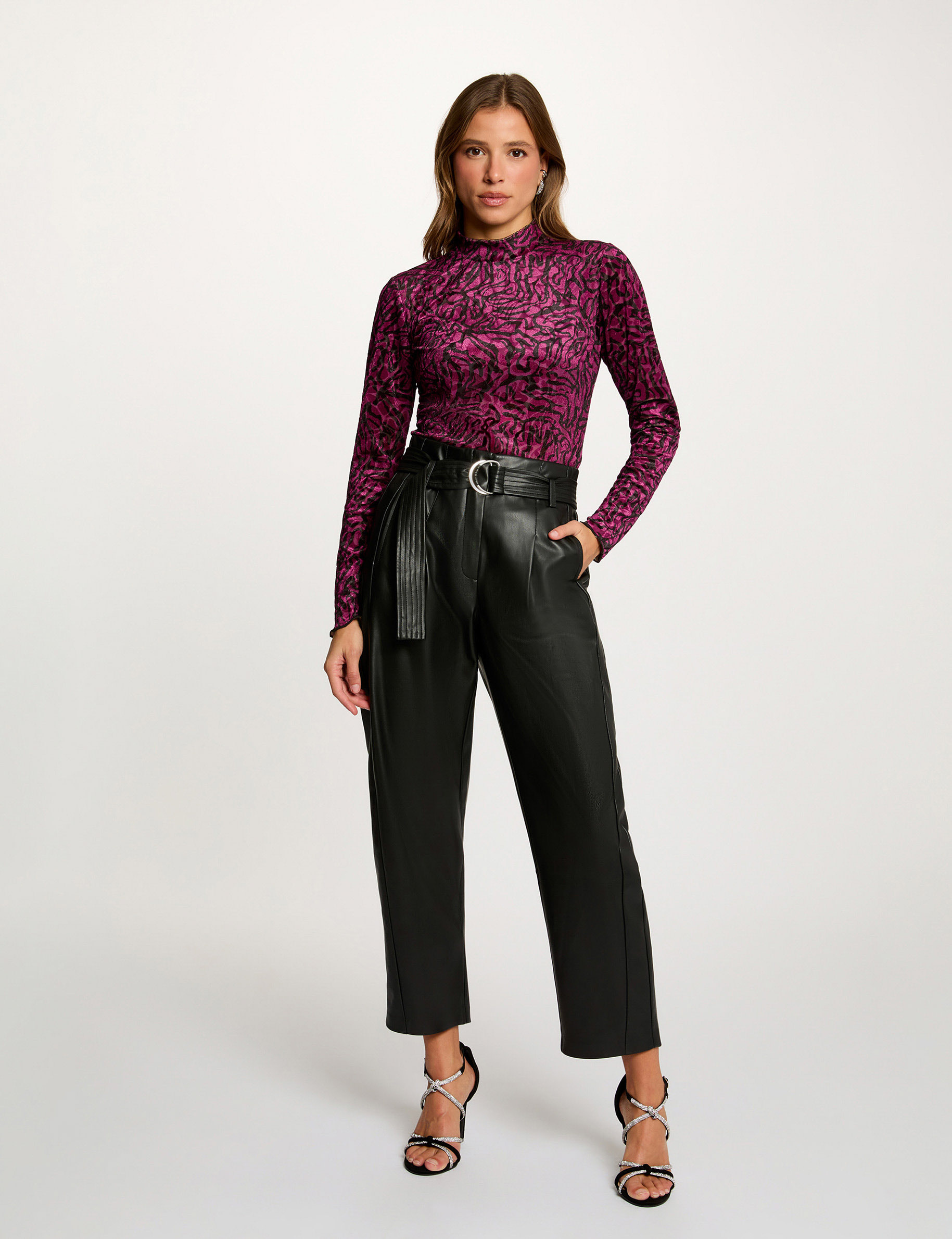 Velvet high neck t-shirt multicolor women