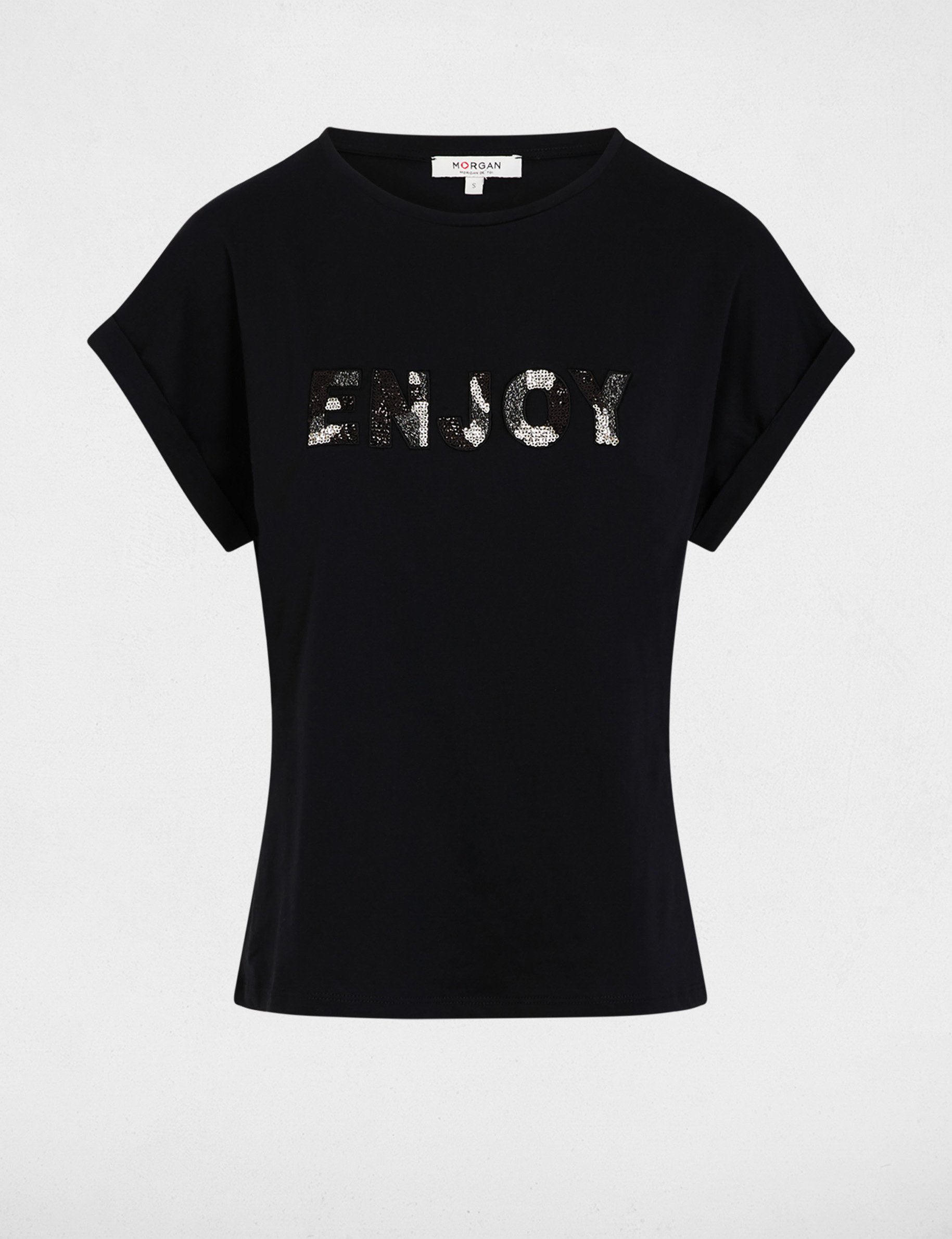 T-shirt with embroidered sleeves black women
