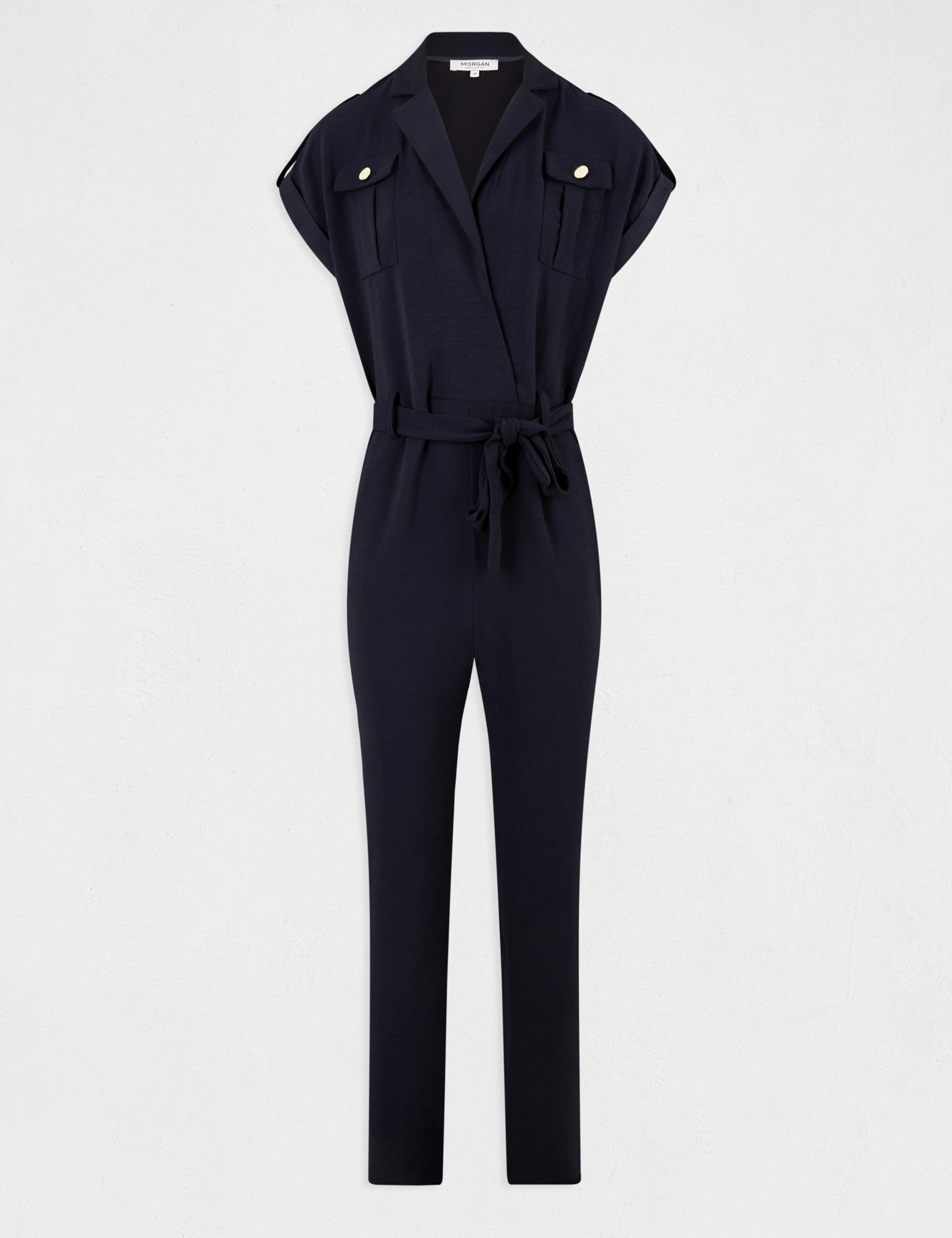 Straight belted jumpsuit navy ladies'