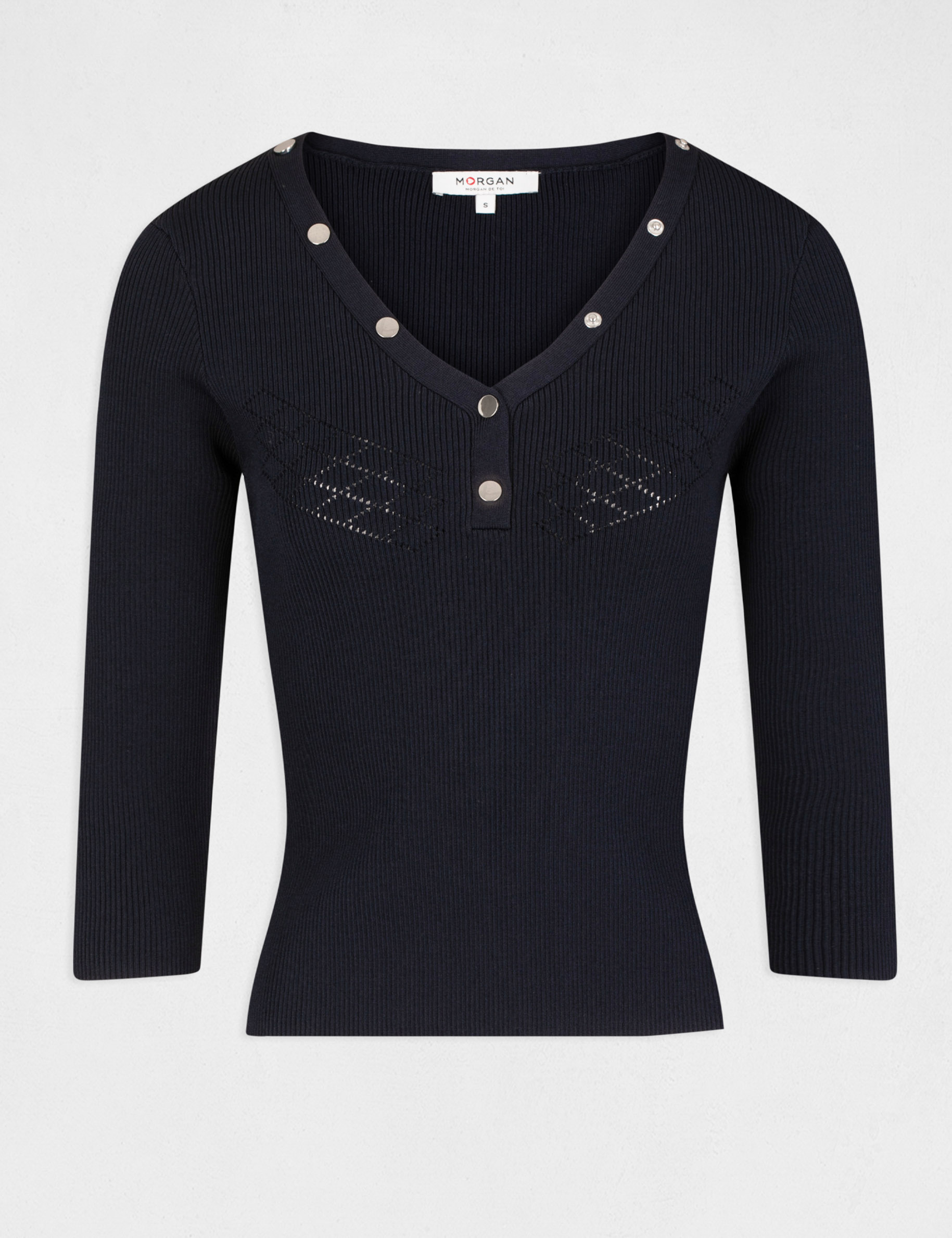 3/4-length sleeved jumper with buttons navy ladies'