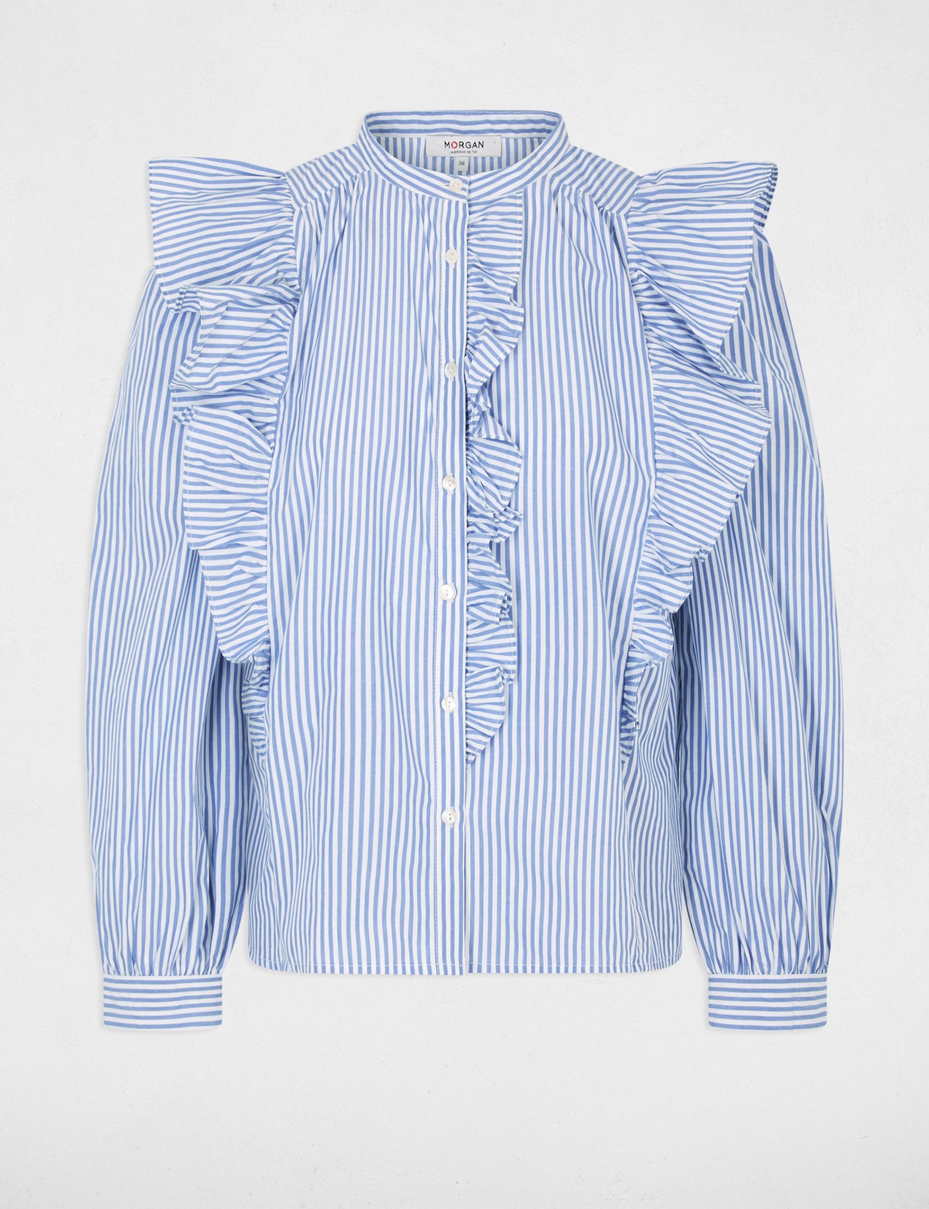 Striped shirt with mandarin collar sky blue women