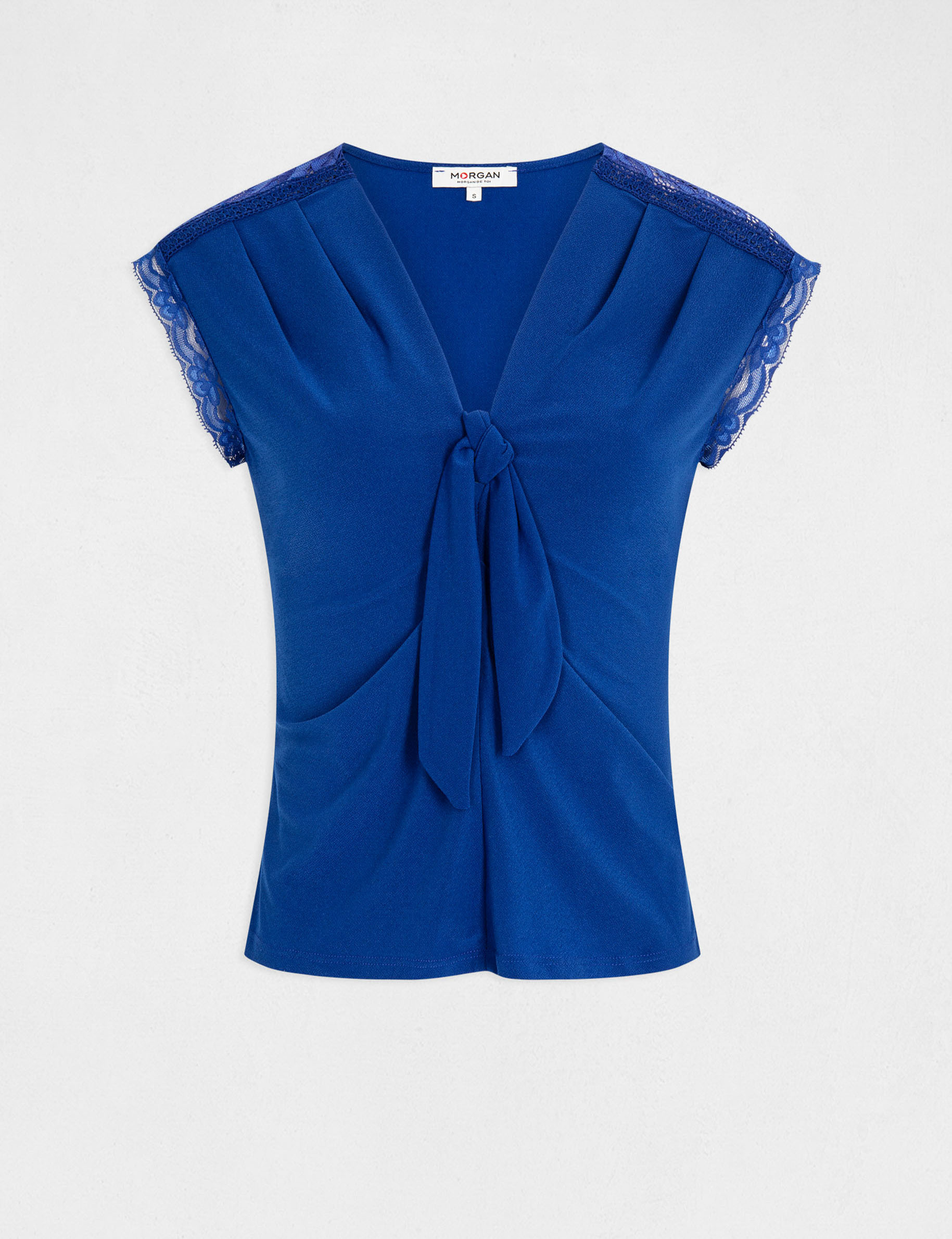 Short-sleeved t-shirt with bow electric blue ladies'