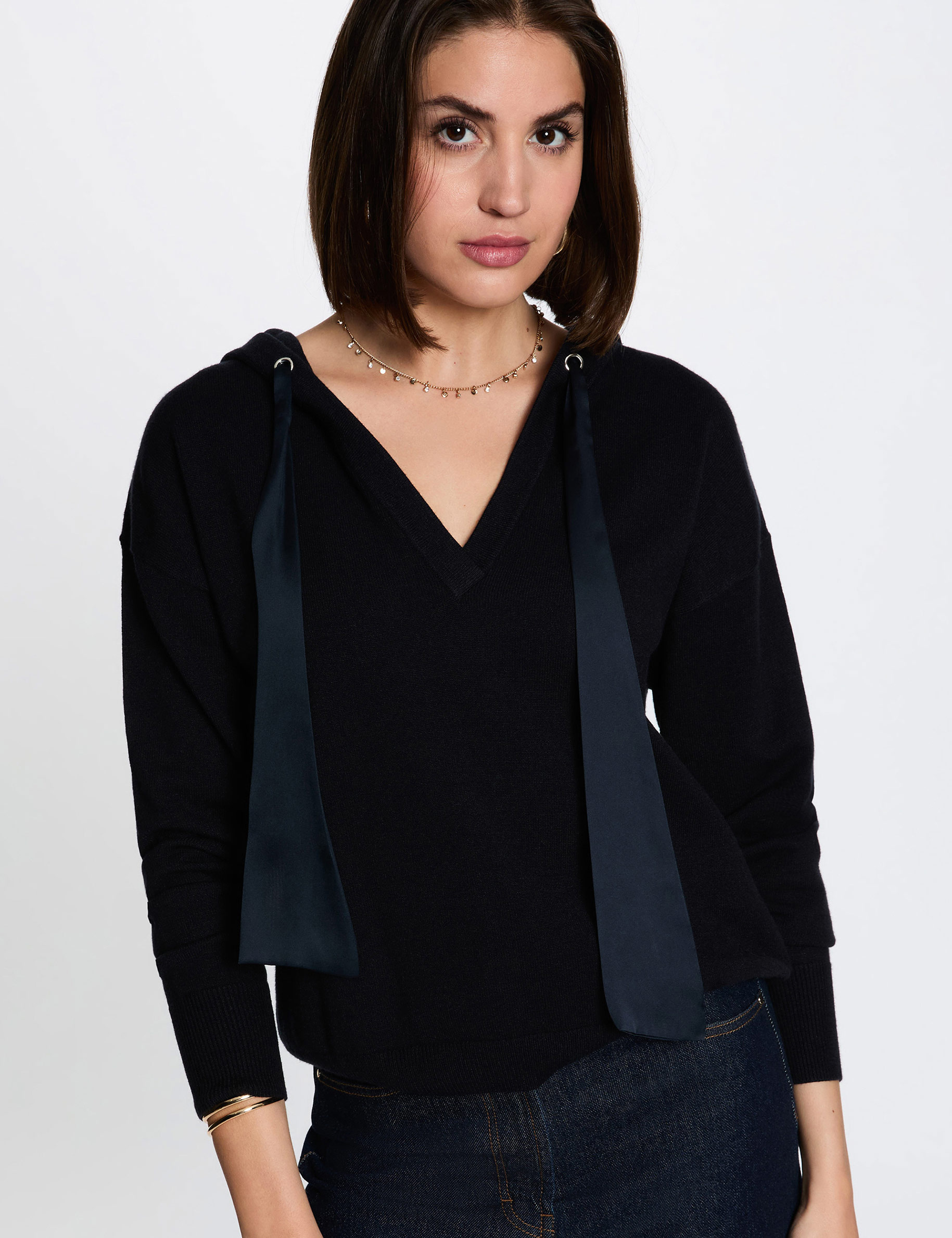 Hooded sweater navy blue women