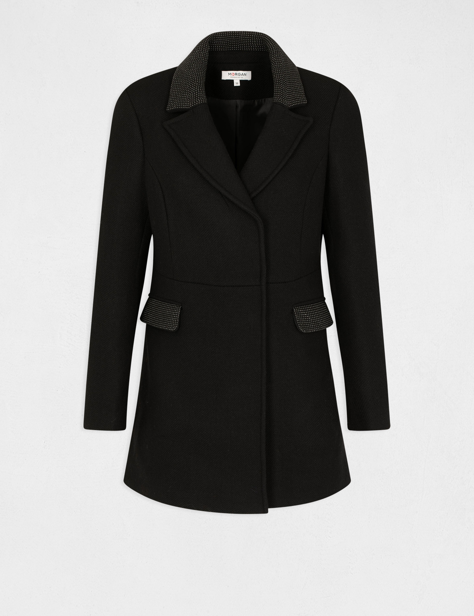 loose coat with collar with studs black ladies Loose coat with collar with studs black ladies'