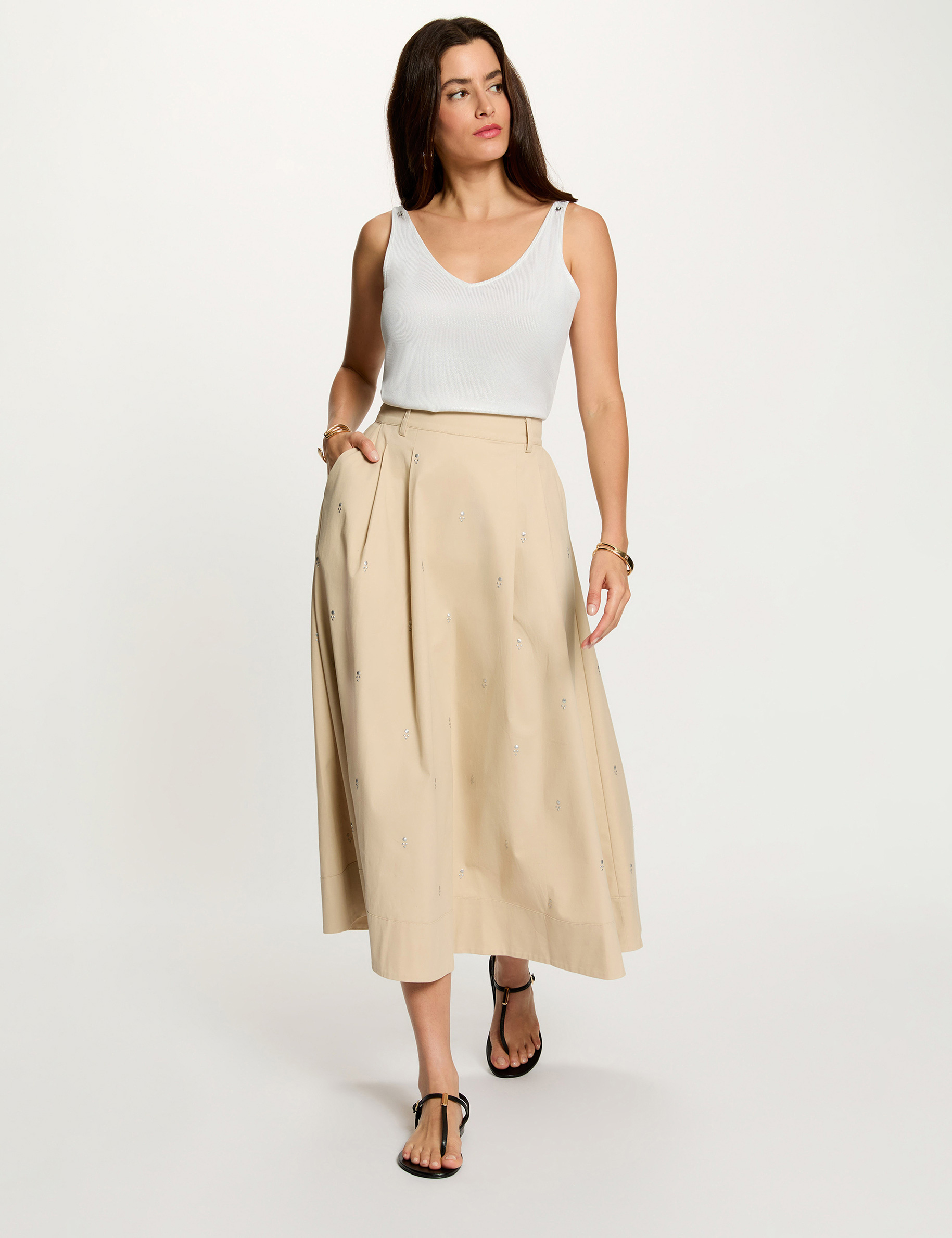 High-waisted long skirt beige women