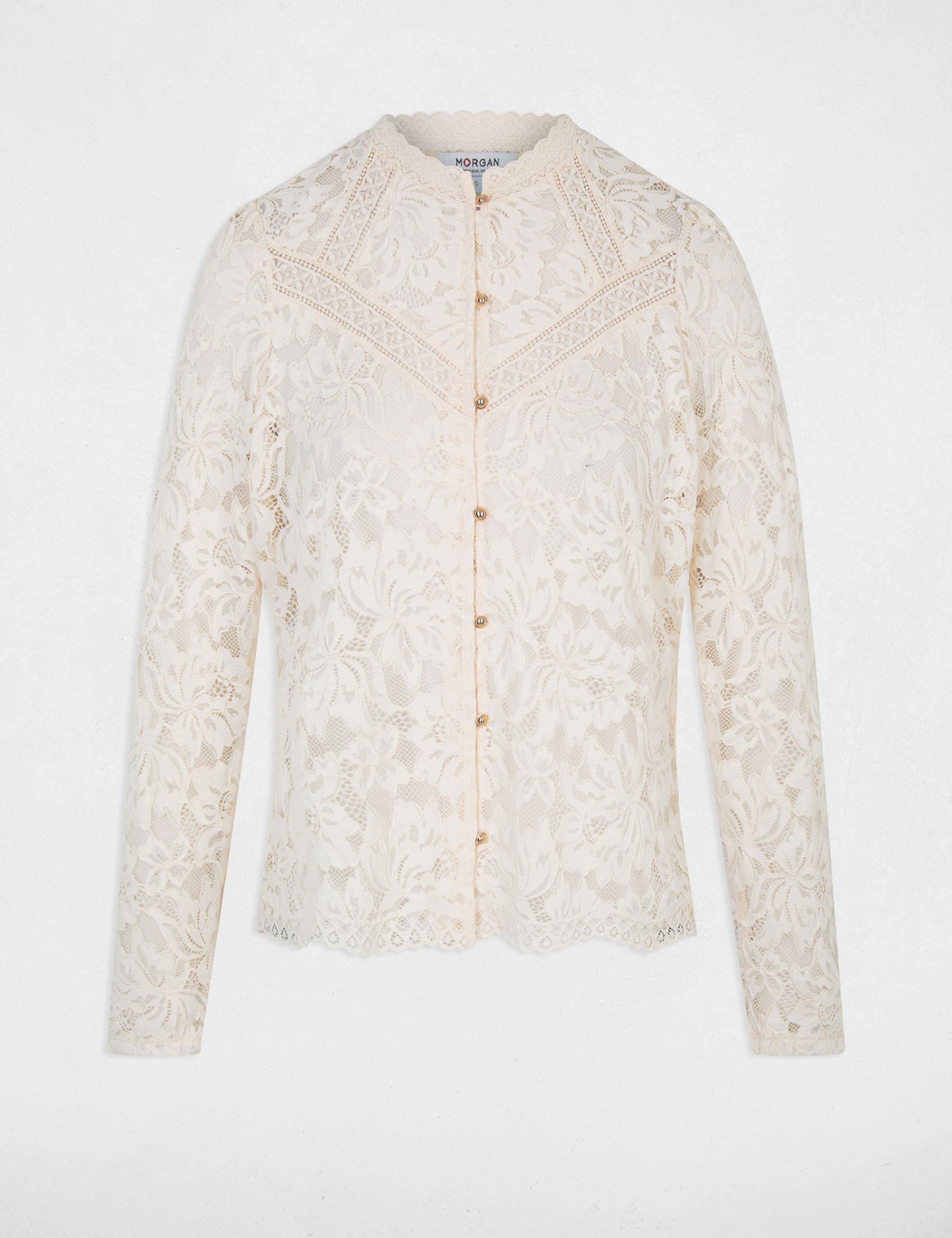 Lace high neck t-shirt ivory women