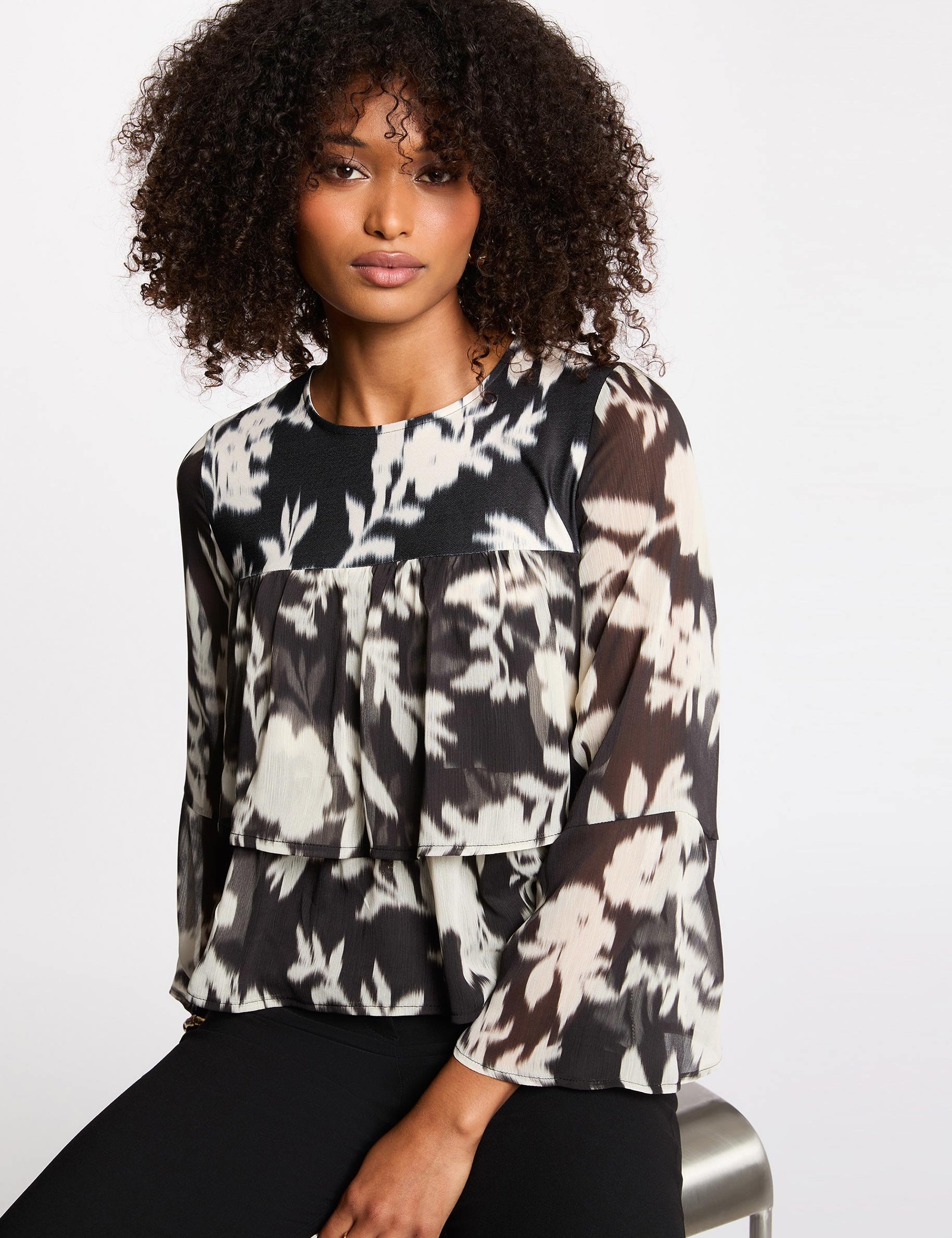 printed voile t shirt black women Printed voile t-shirt black women