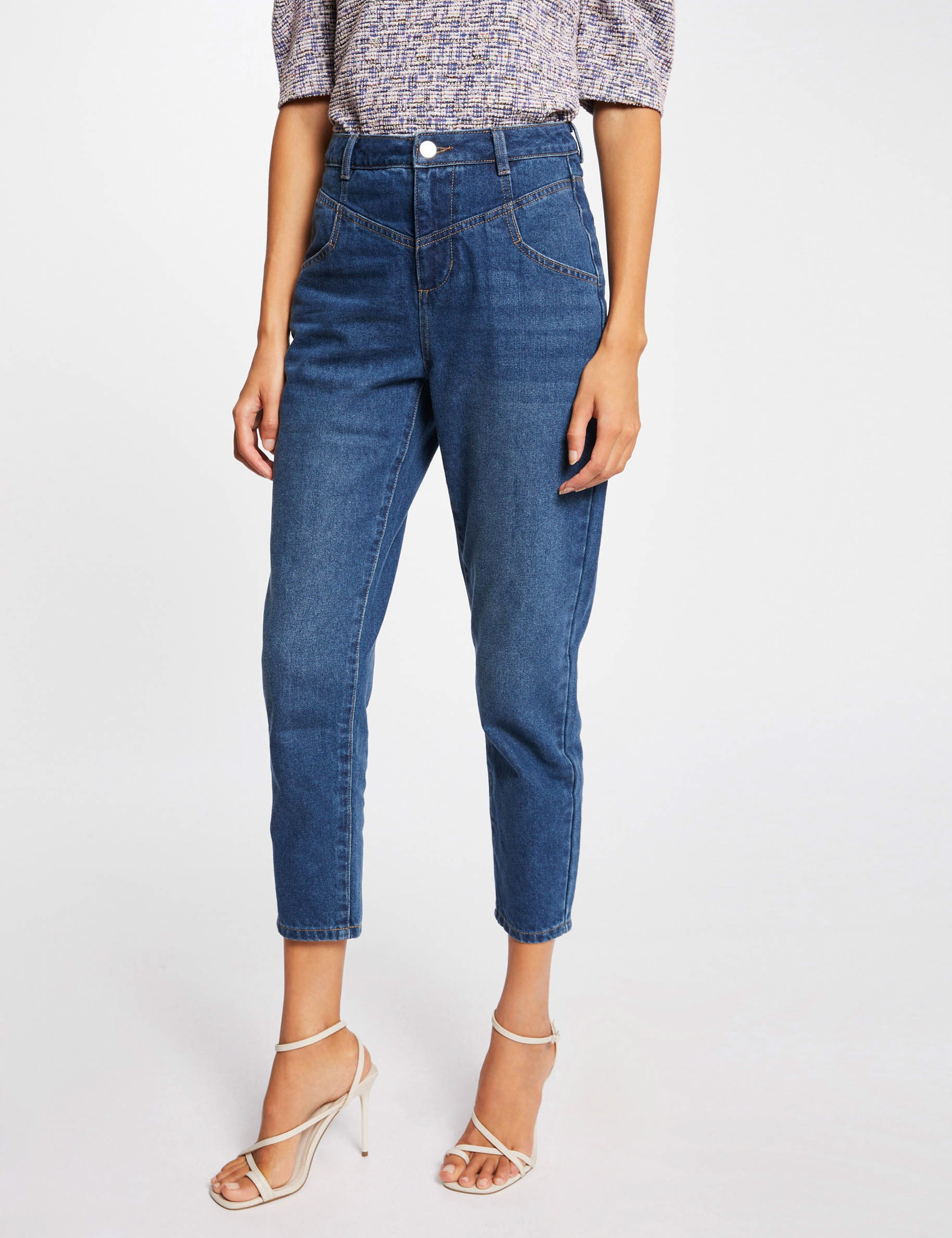 High-waisted cropped straight jeans stone denim ladies' High-waisted cropped straight jeans stone denim ladies'