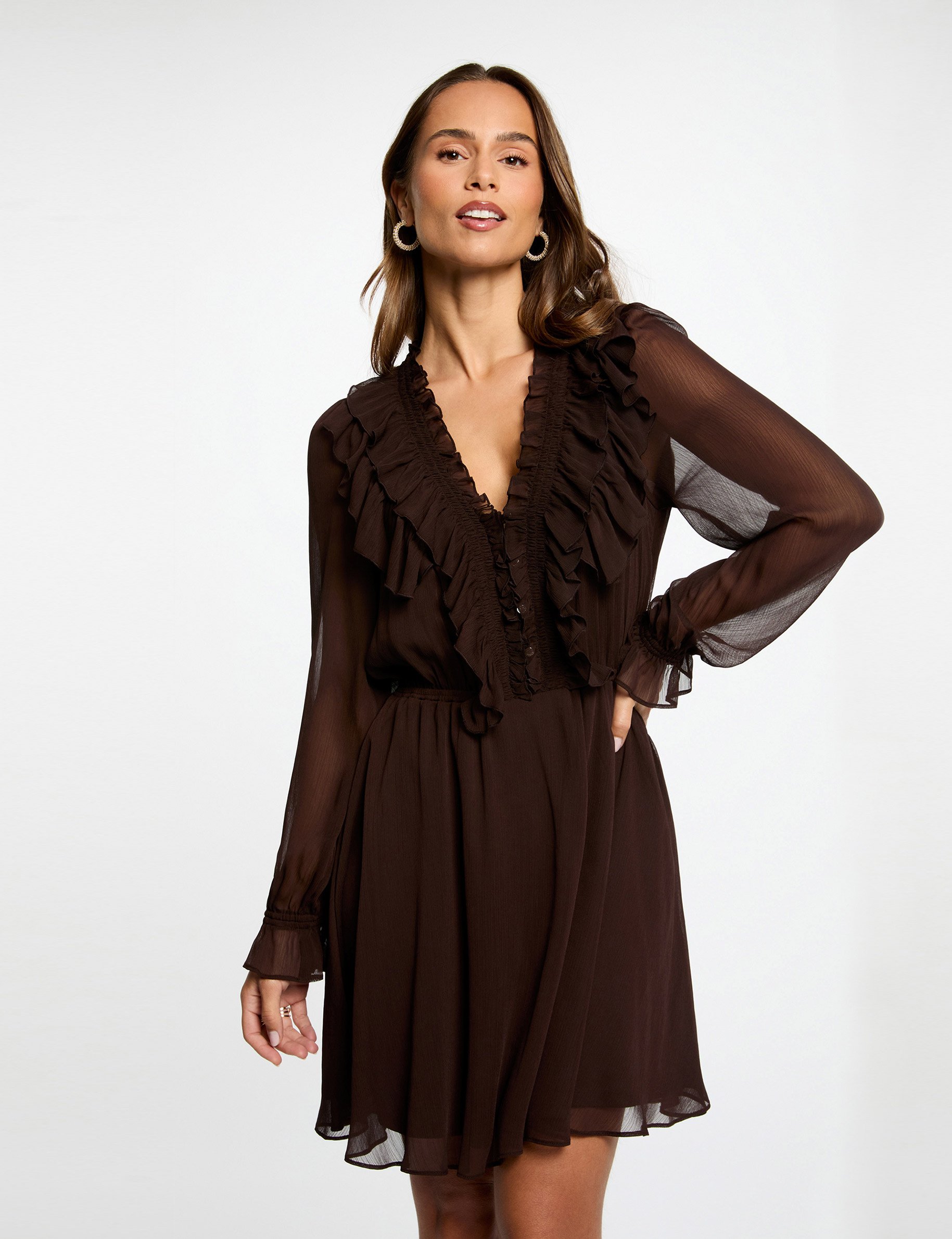 Robe courte ajustée marron foncé femme