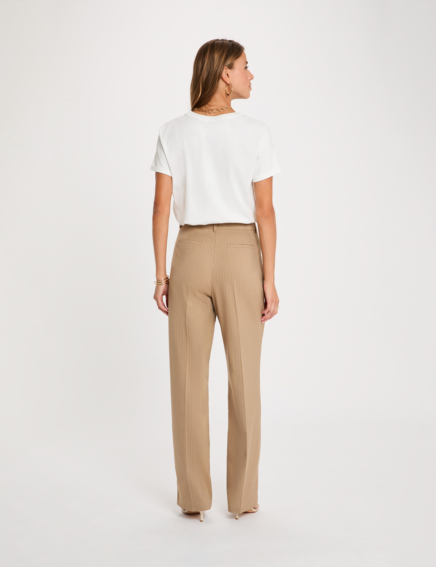 High-waisted straight trousers taupe women