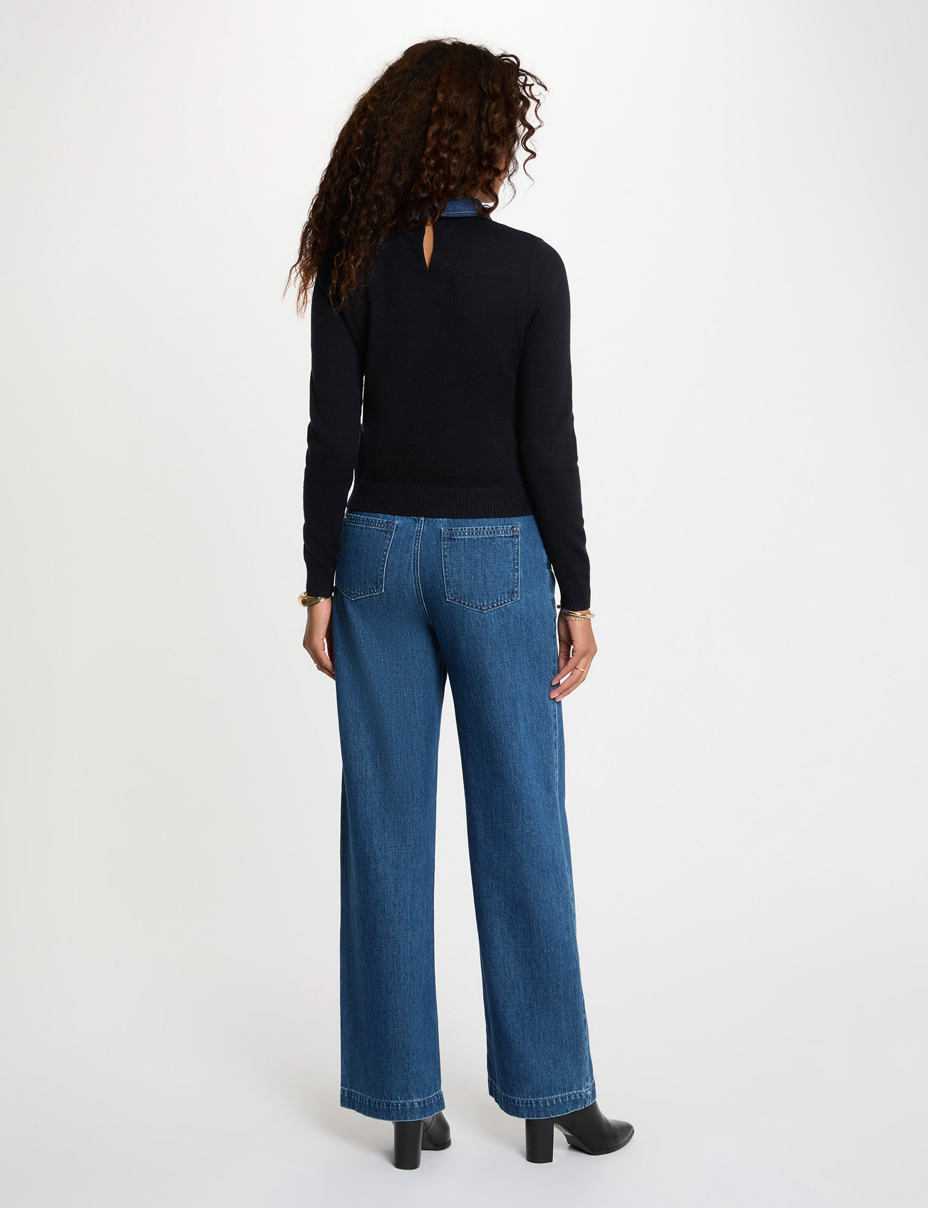 Sweater with a turned-down collar navy blue women