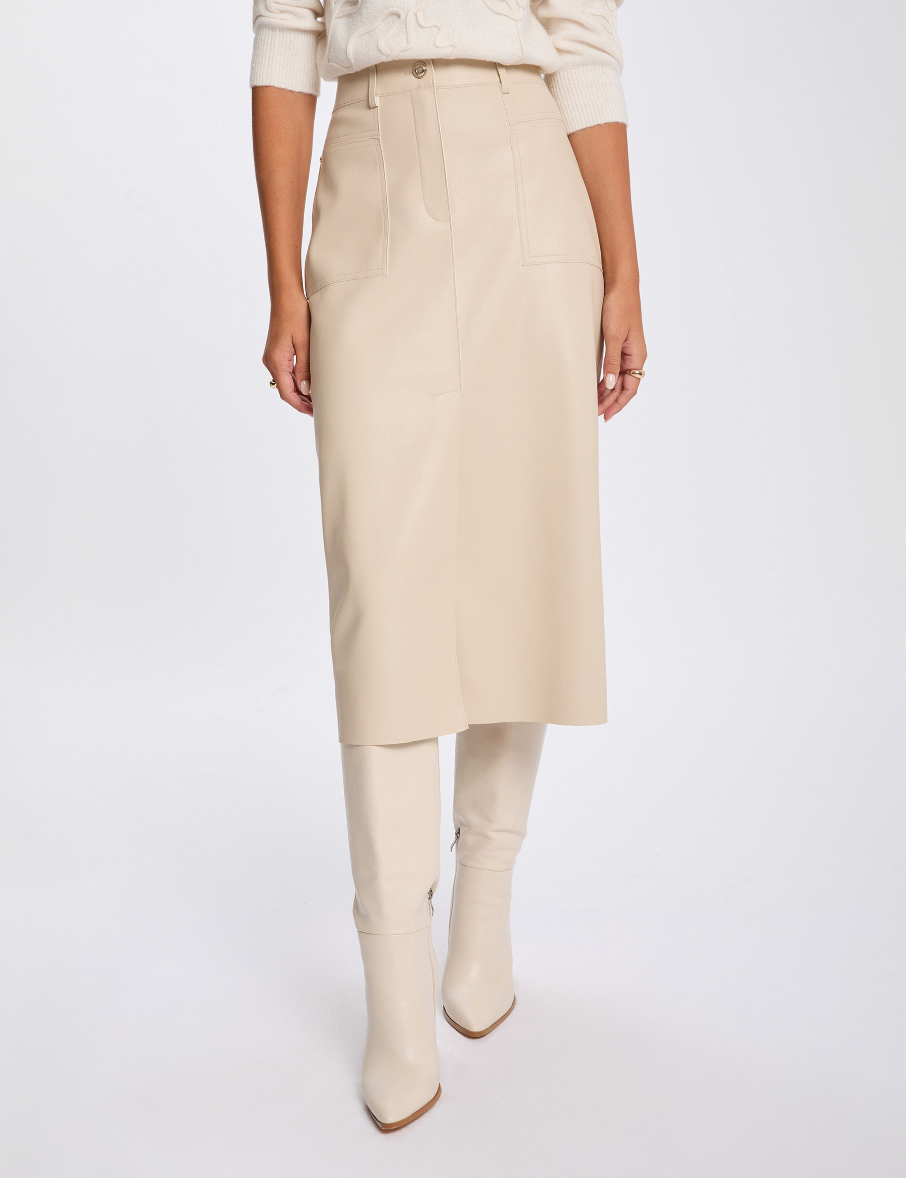 Fitted pencil skirt cream women