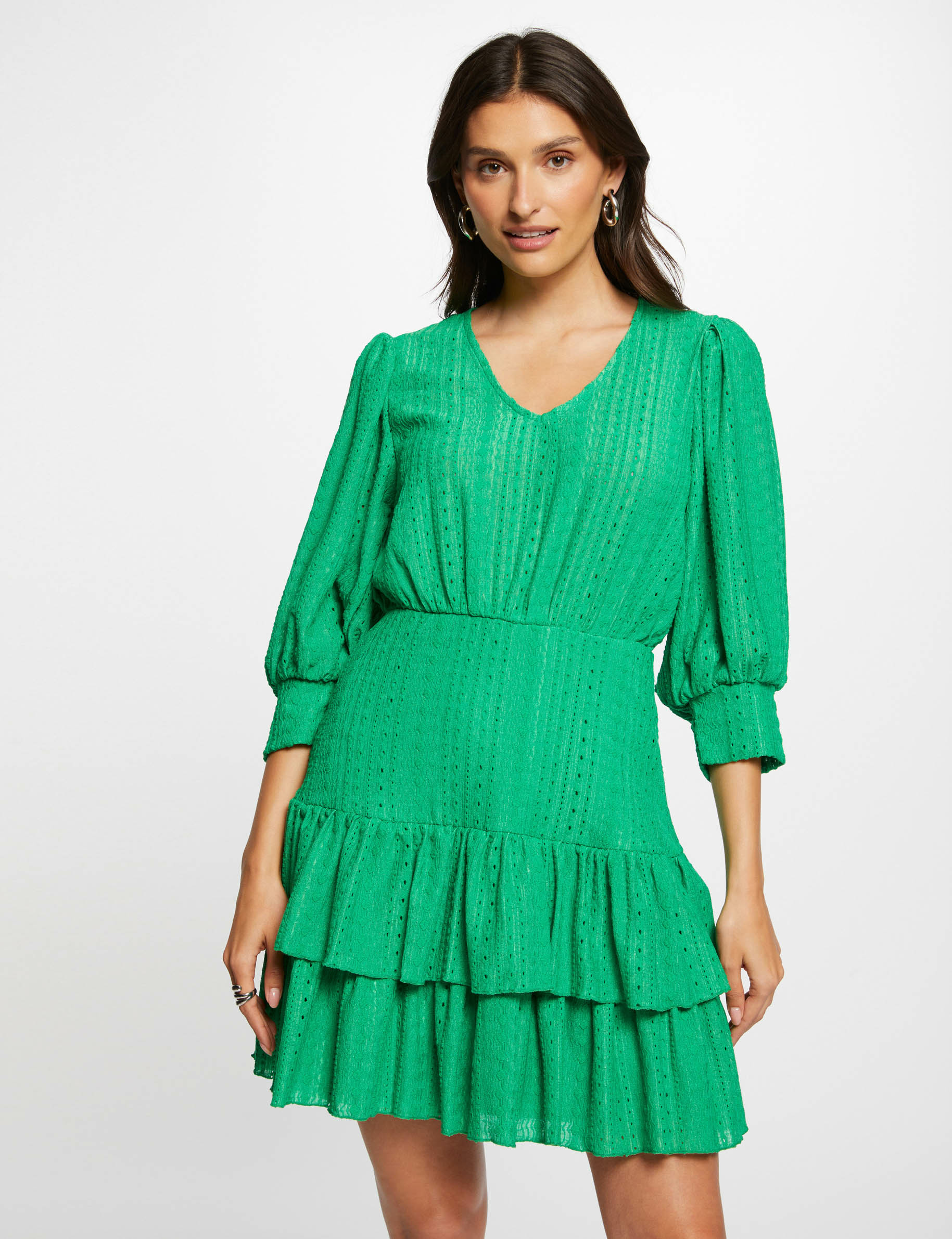 robe courte evasee brodee vert femme Robe courte évasée brodée vert femme