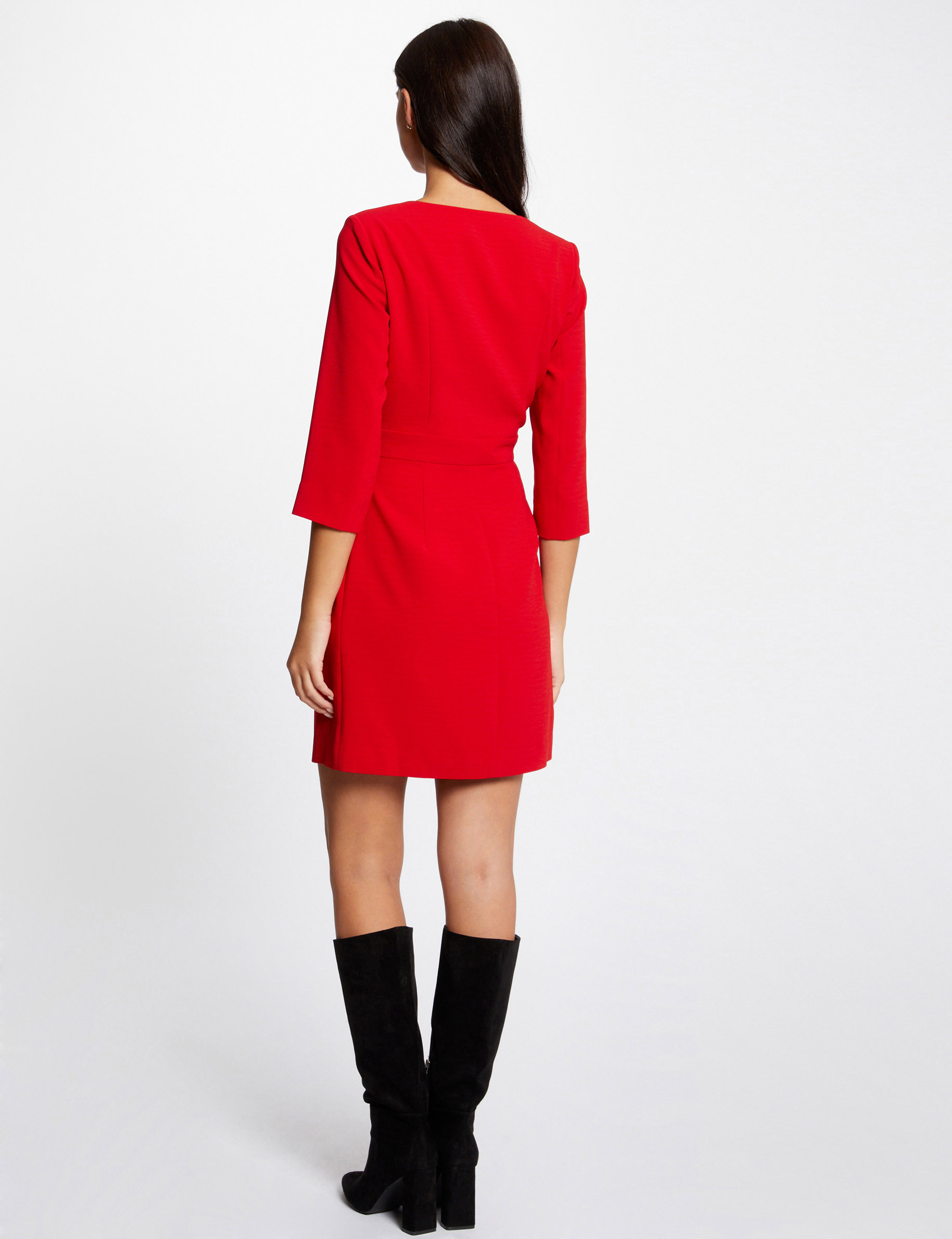 Draped wrap dress 3/4-length sleeves red ladies'