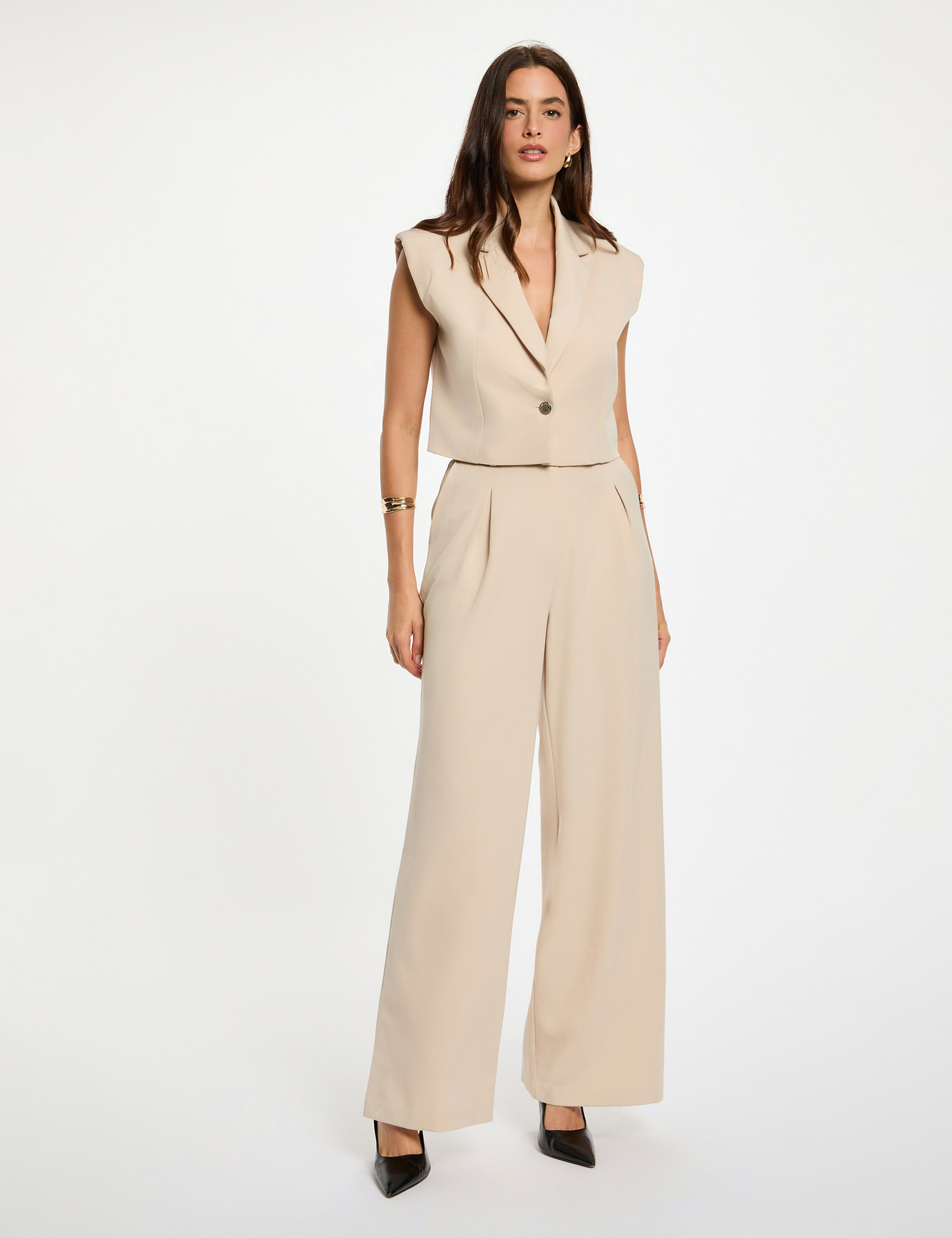 cropped sleeveless jacket beige women Cropped sleeveless jacket beige women