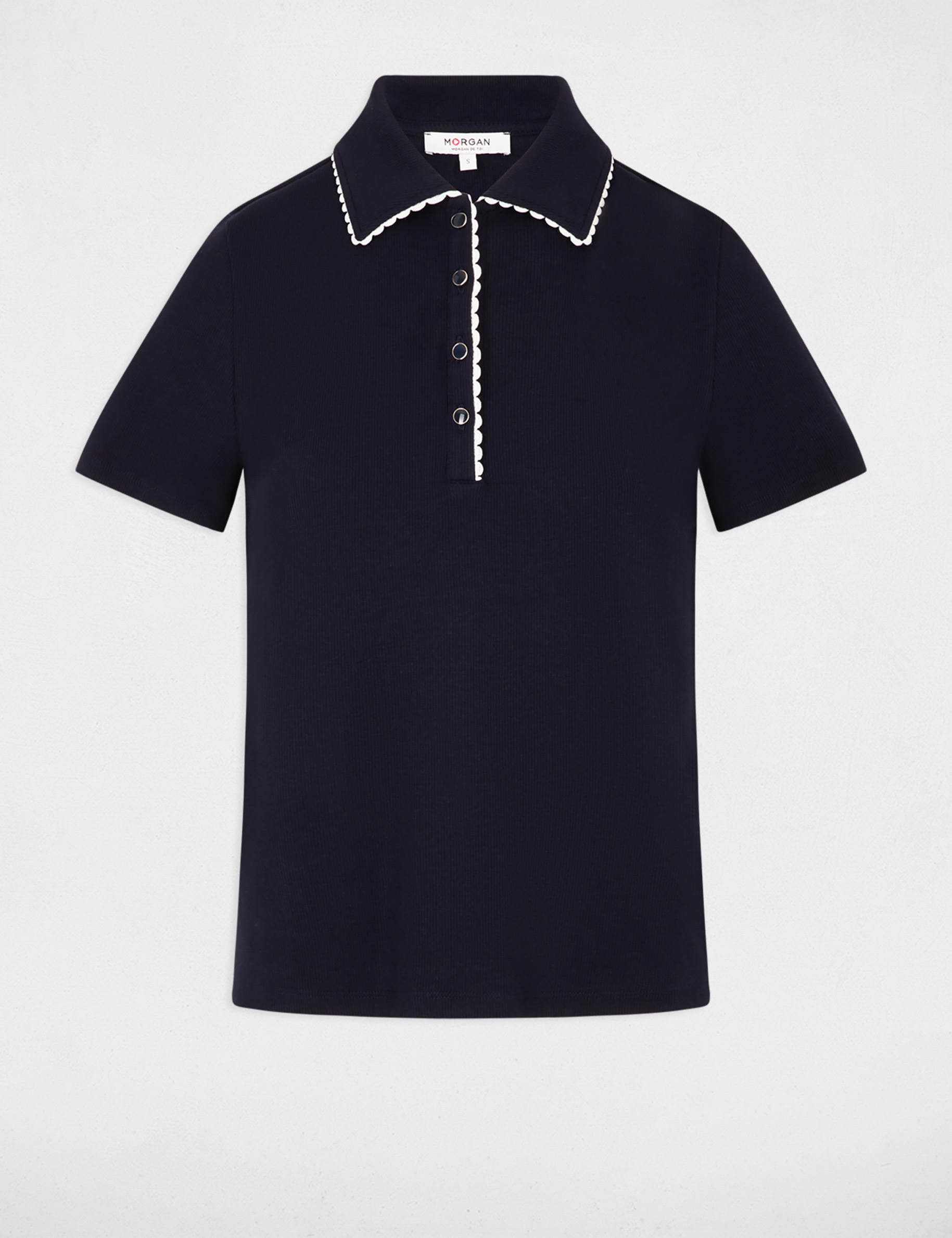 Fitted top with notch collar navy blue women