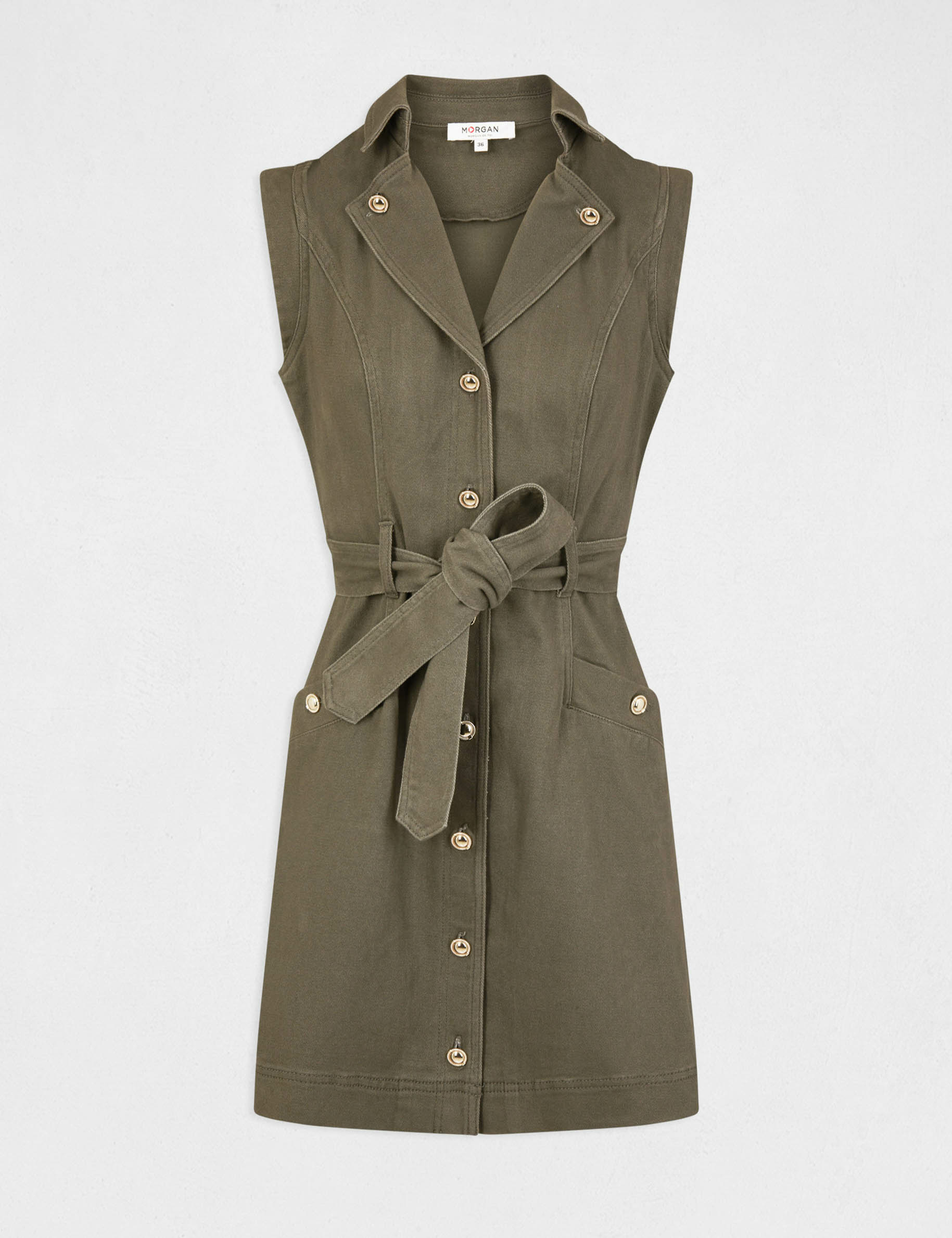 Straight buttoned and belted dress ladies' Straight buttoned and belted dress ladies'