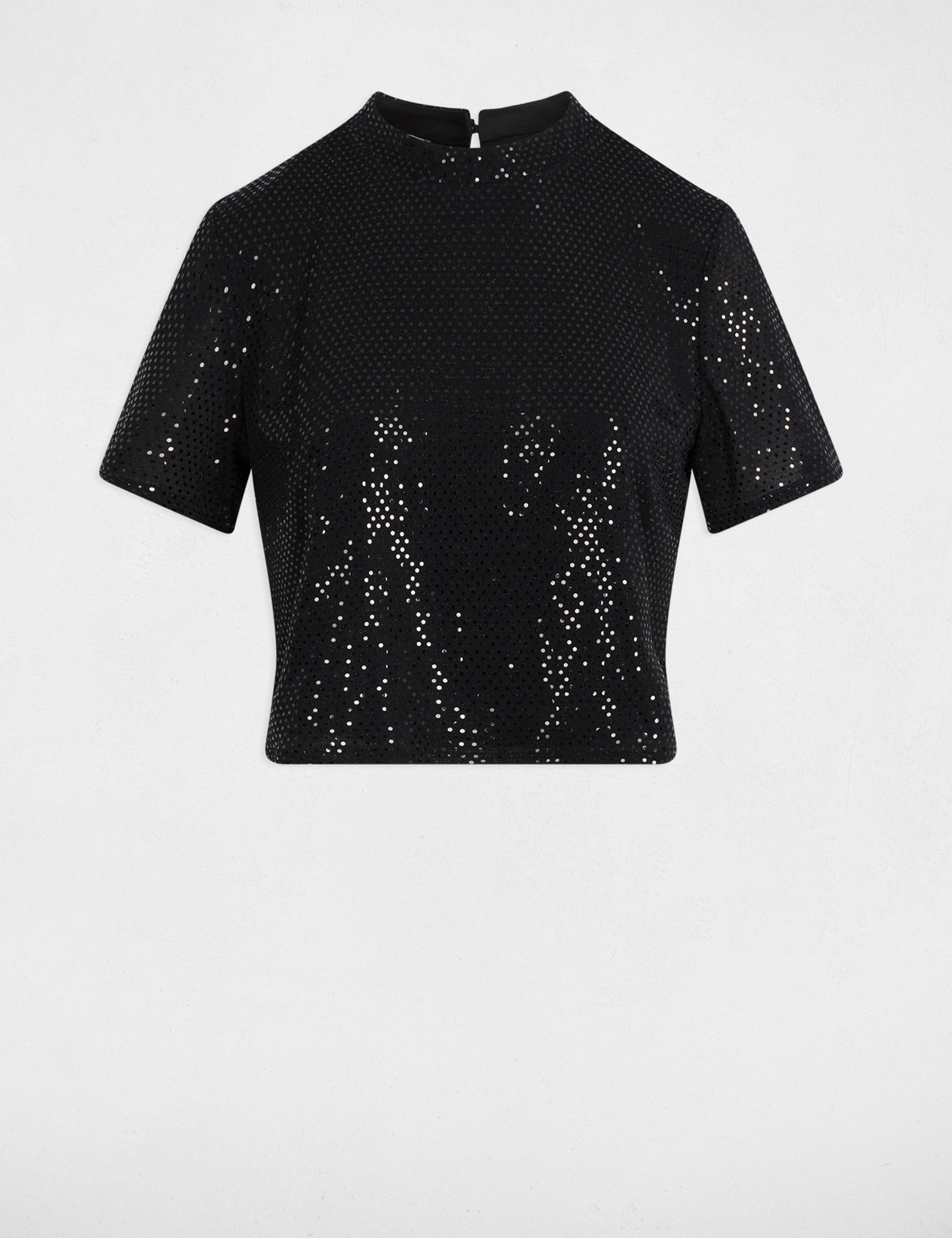 High neck sequin t-shirt black women