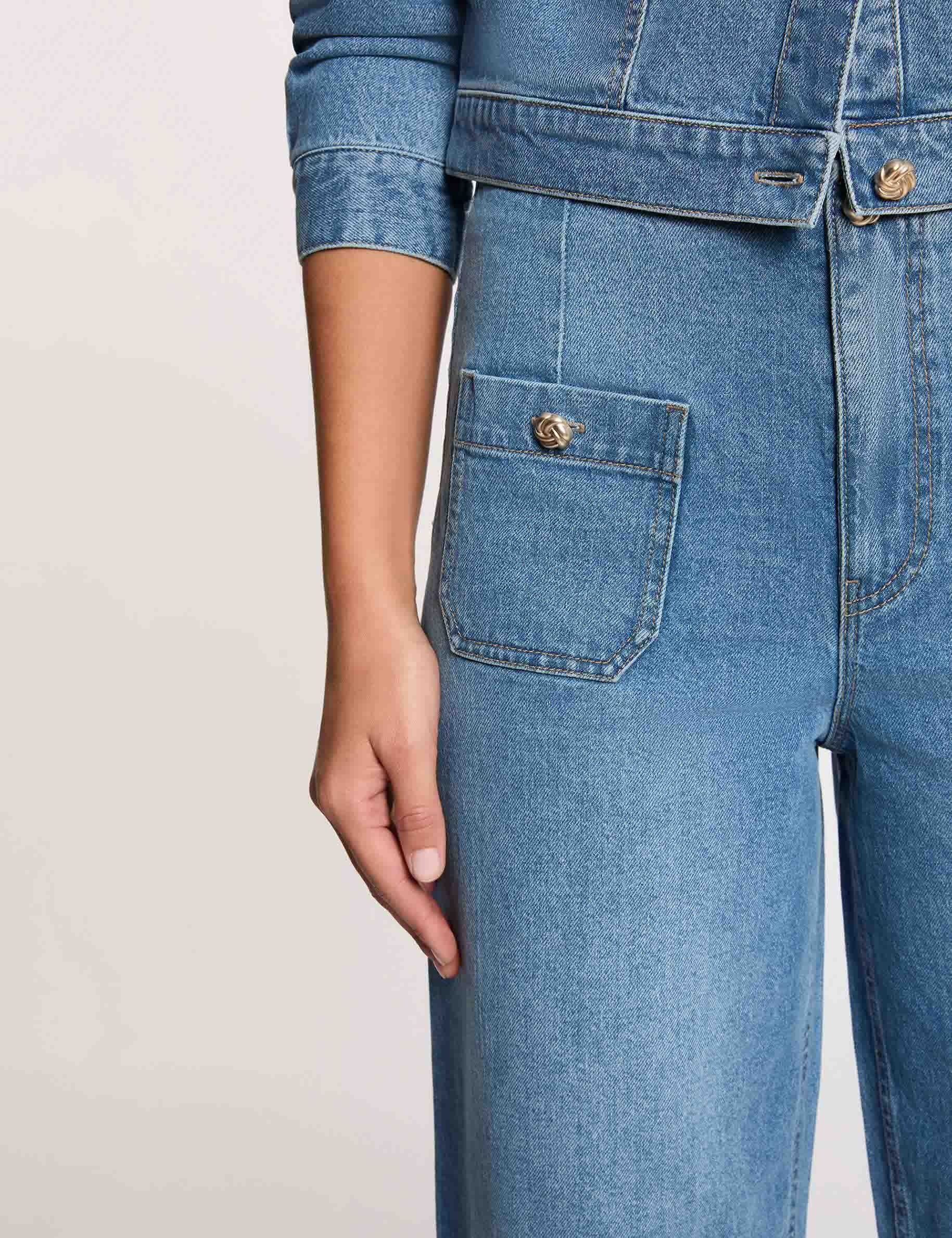 Wide-leg high-waisted jeans denim stone women
