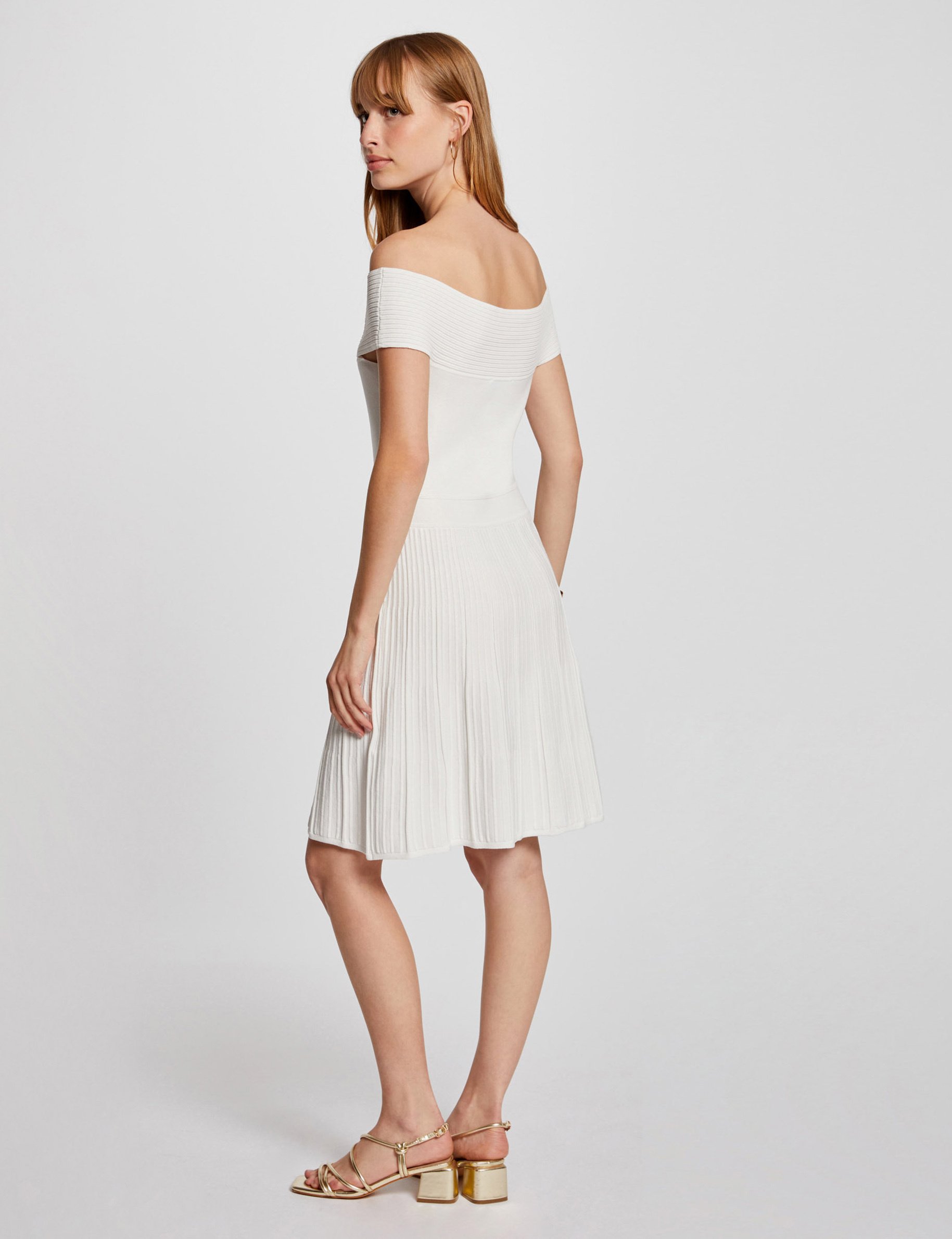knee length skater knitted dress ecru women Knee-length skater knitted dress ecru women