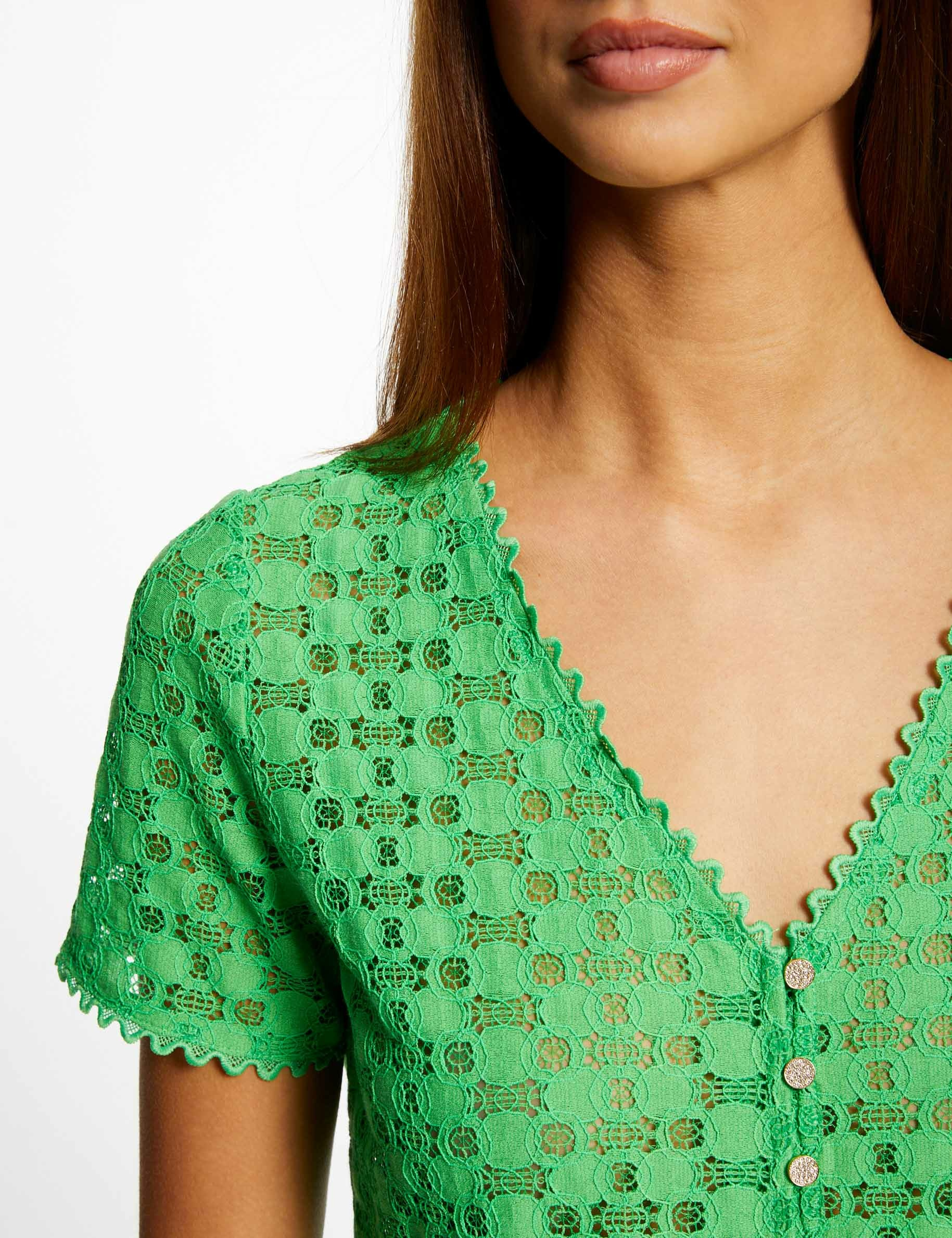 short sleeved t shirt with lace green women Short-sleeved t-shirt with lace green women