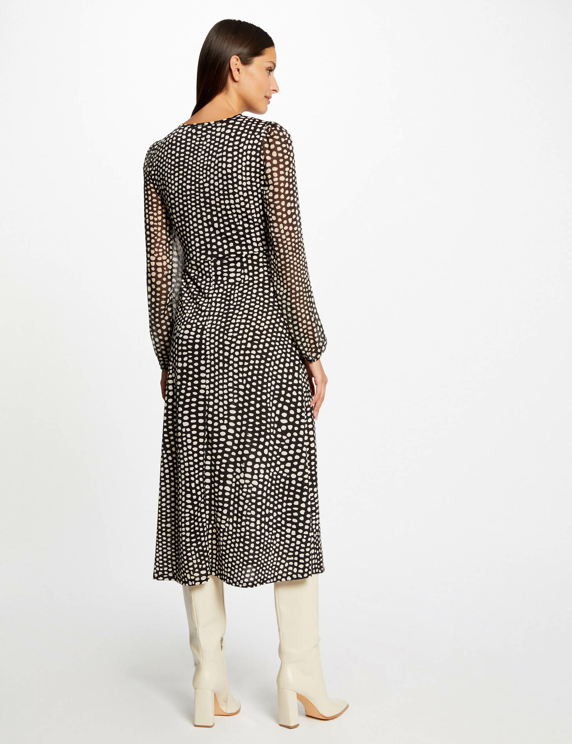 Maxi straight dress polka dot print black ladies'