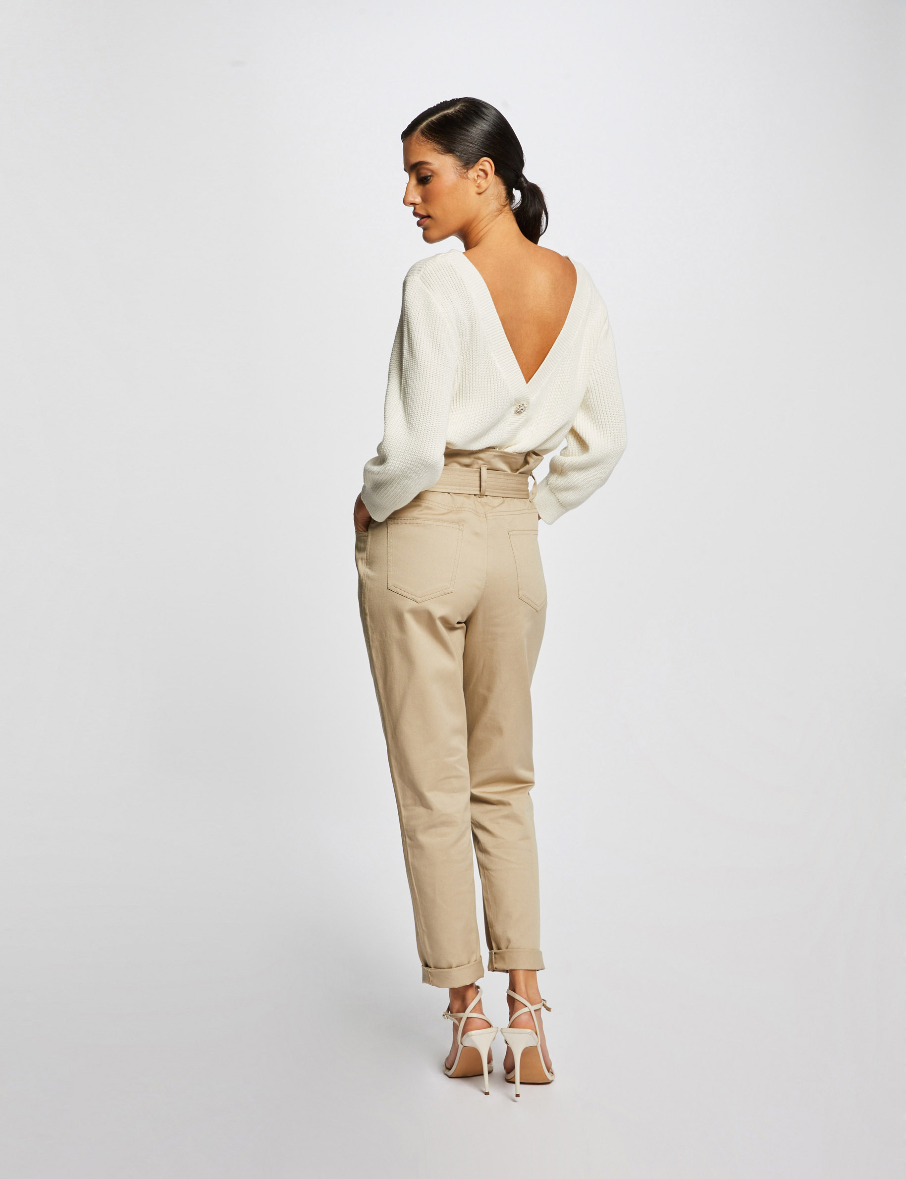 Belted peg trousers beige ladies' Belted peg trousers beige ladies'