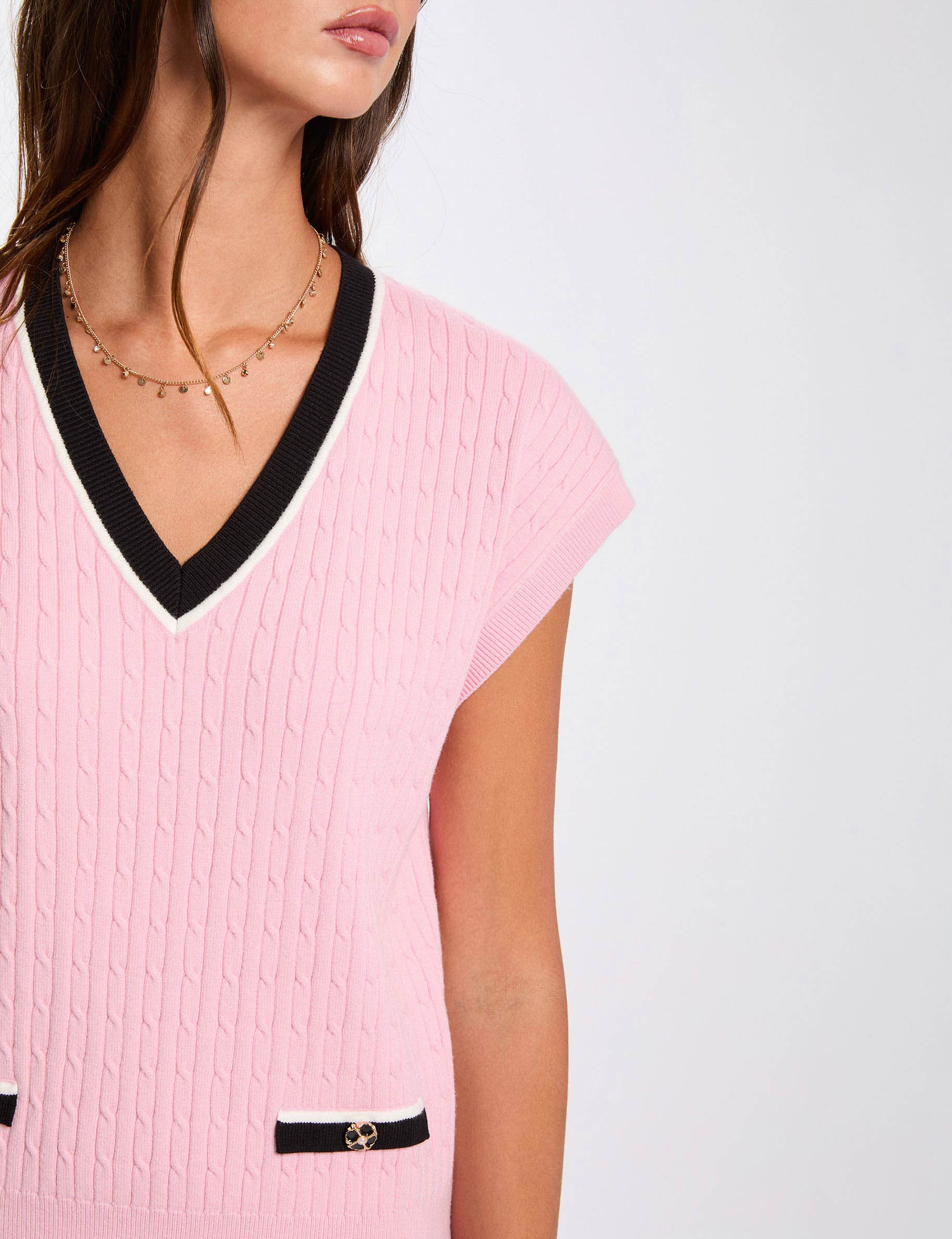 Fitted V-neck sweater pink women
