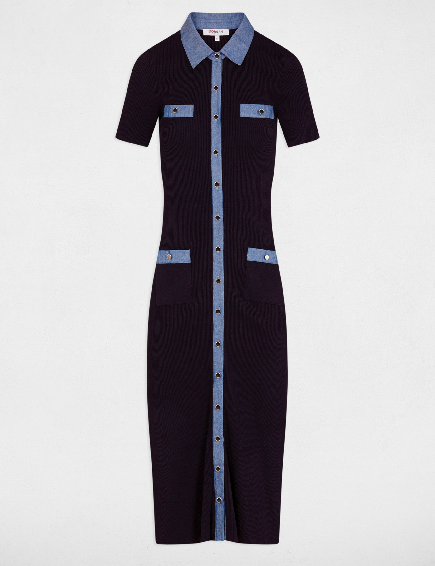 robe tricot midi ajustee bleu marine femme Robe tricot midi ajustée bleu marine femme