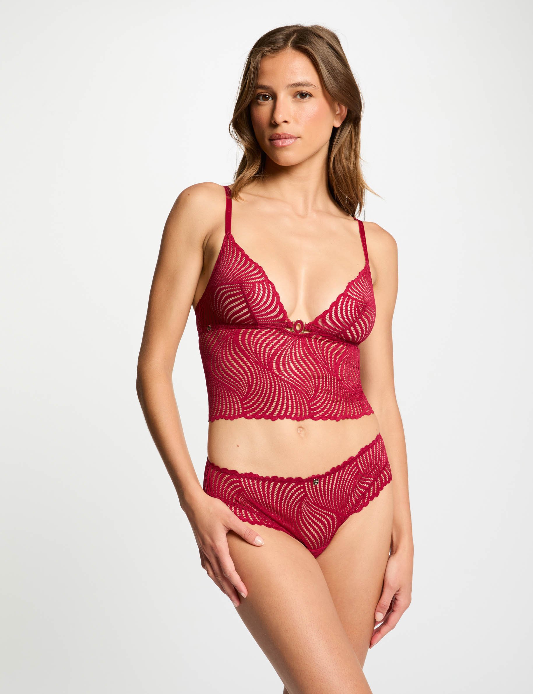 Shorty en dentelle bordeaux femme