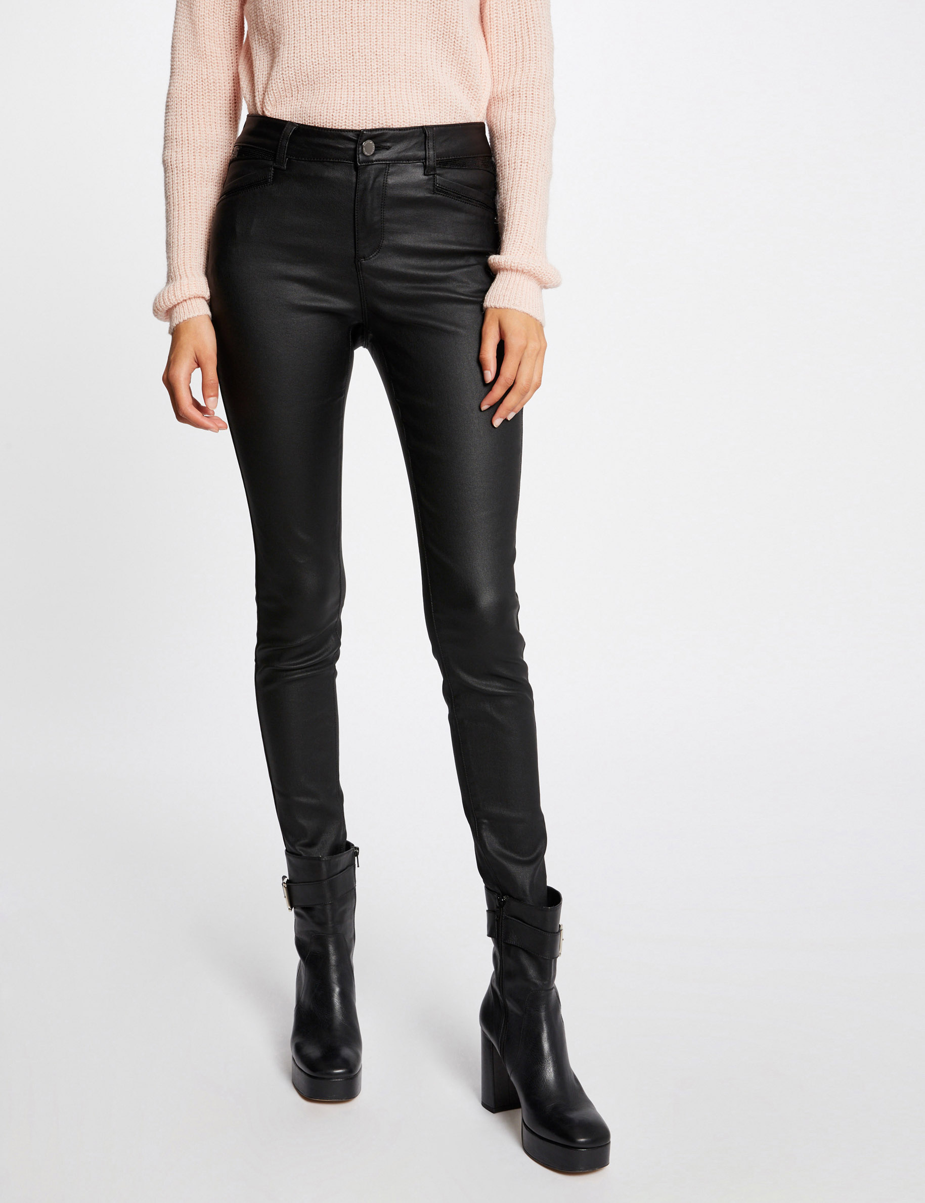 Skinny trousers with wet effect black ladies'