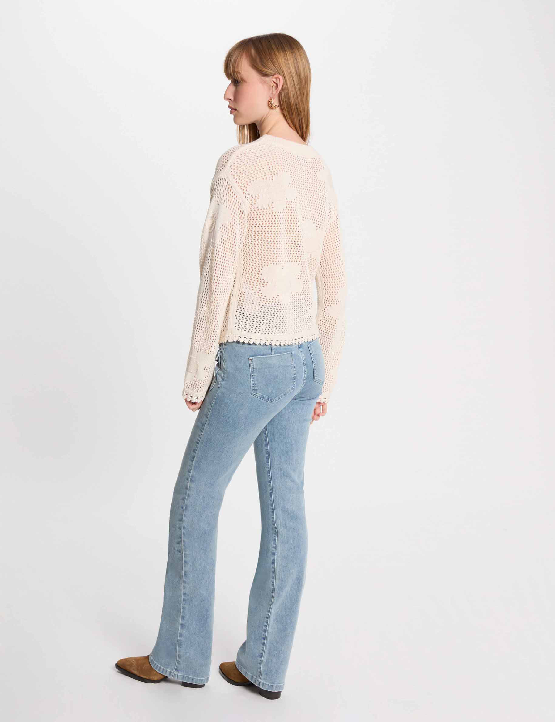 pull col rond ajoure ivoire femme Pull col rond ajouré ivoire femme