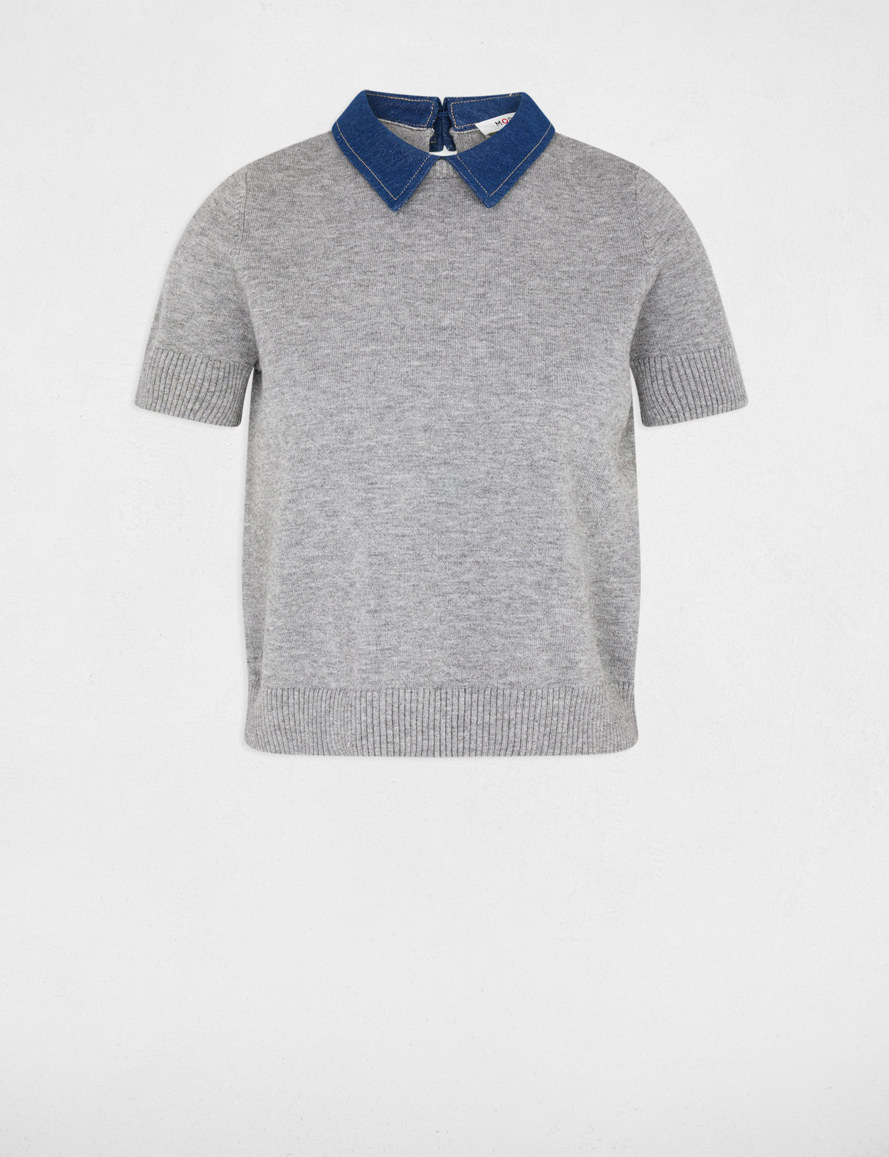 Sweater with a folded collar light grey women