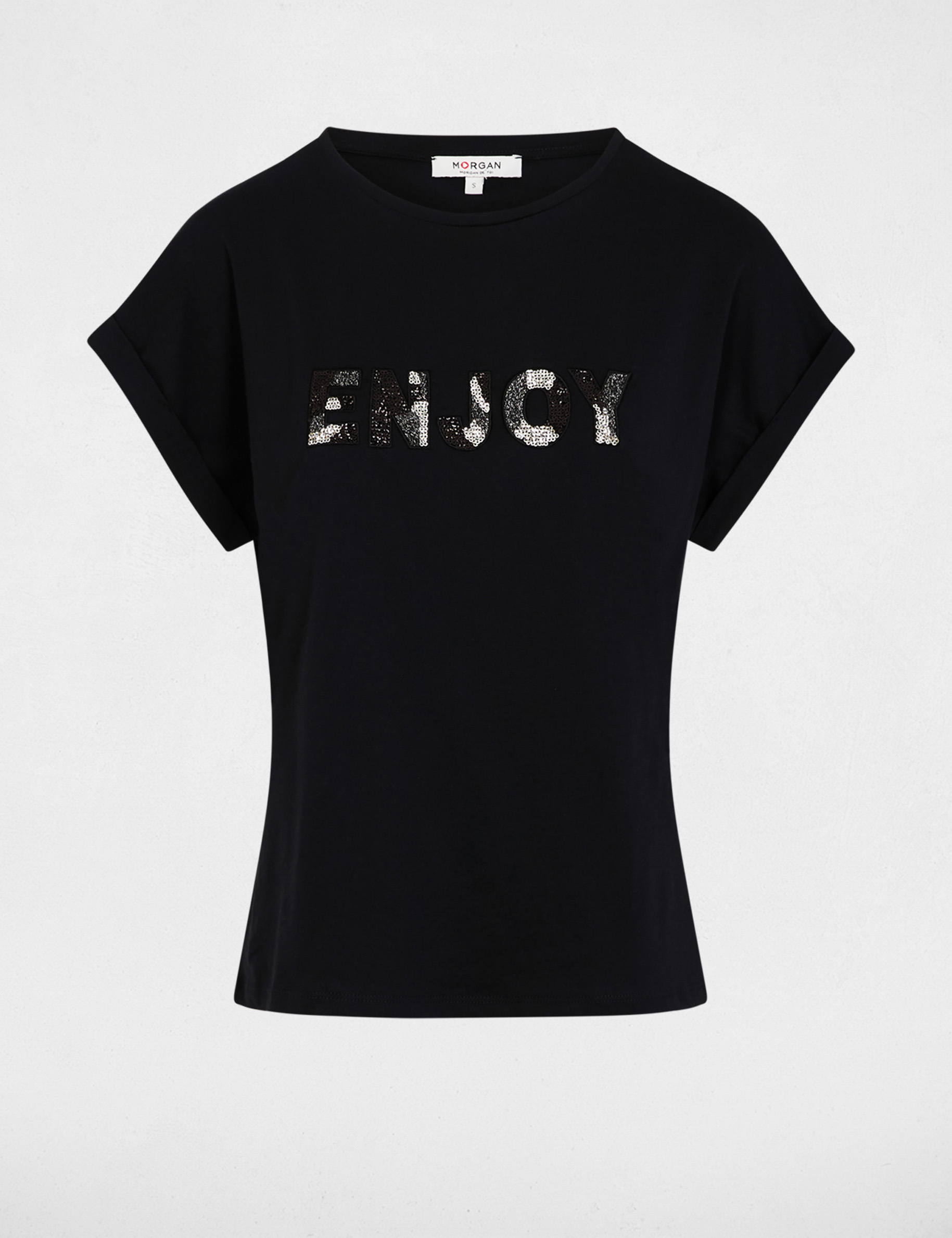 T-shirt with embroidered sleeves black women