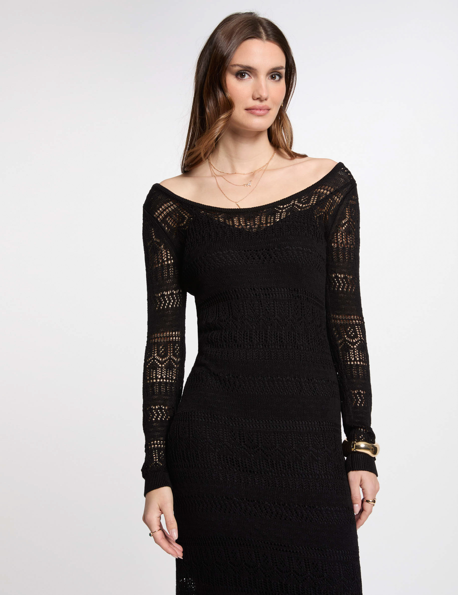 robe tricot longue ajustee noir femme Robe tricot longue ajustée noir femme