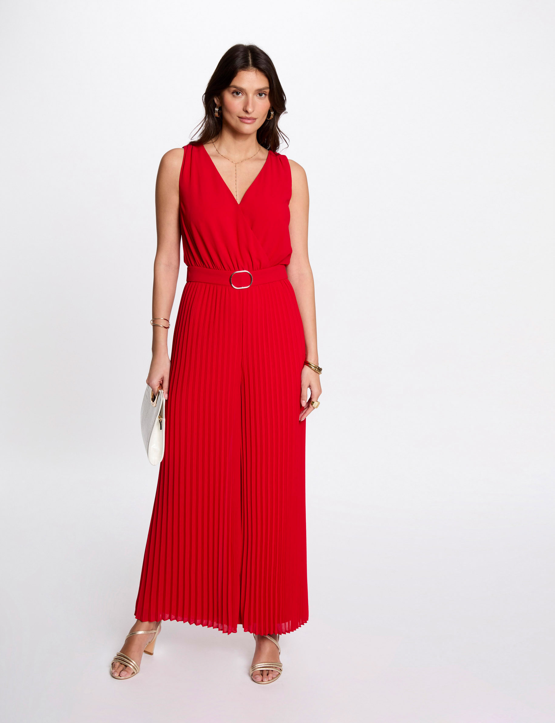 combinaison ample a jambes plissees rouge femme Combinaison ample à jambes plissées rouge femme