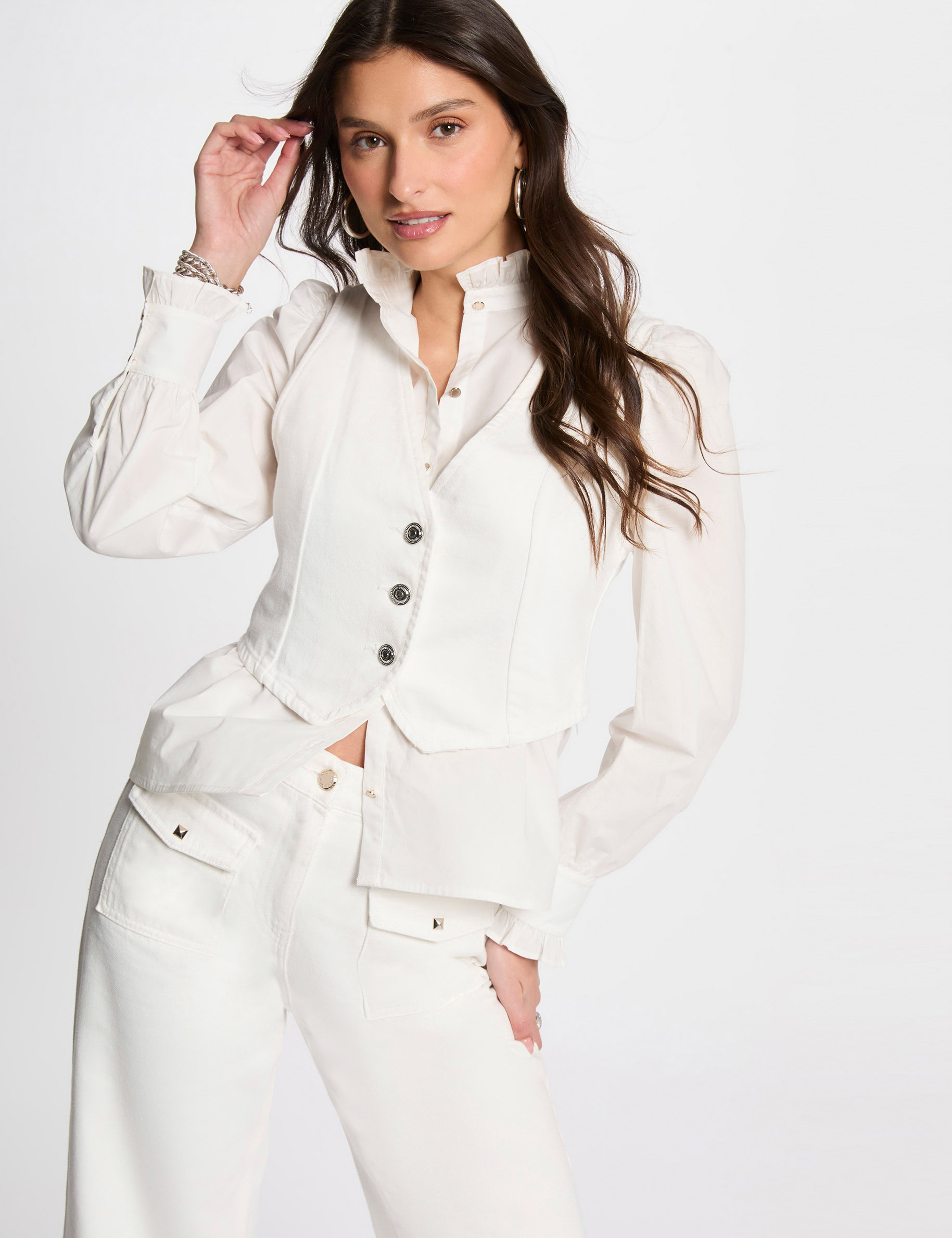 denim sleeveless waistcoat white women Denim sleeveless waistcoat white women