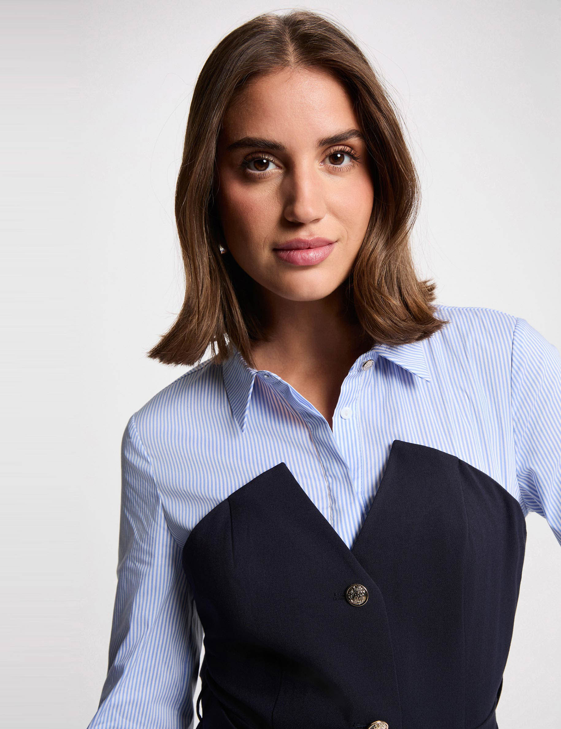 Short 2-in-1 effect dress navy blue women