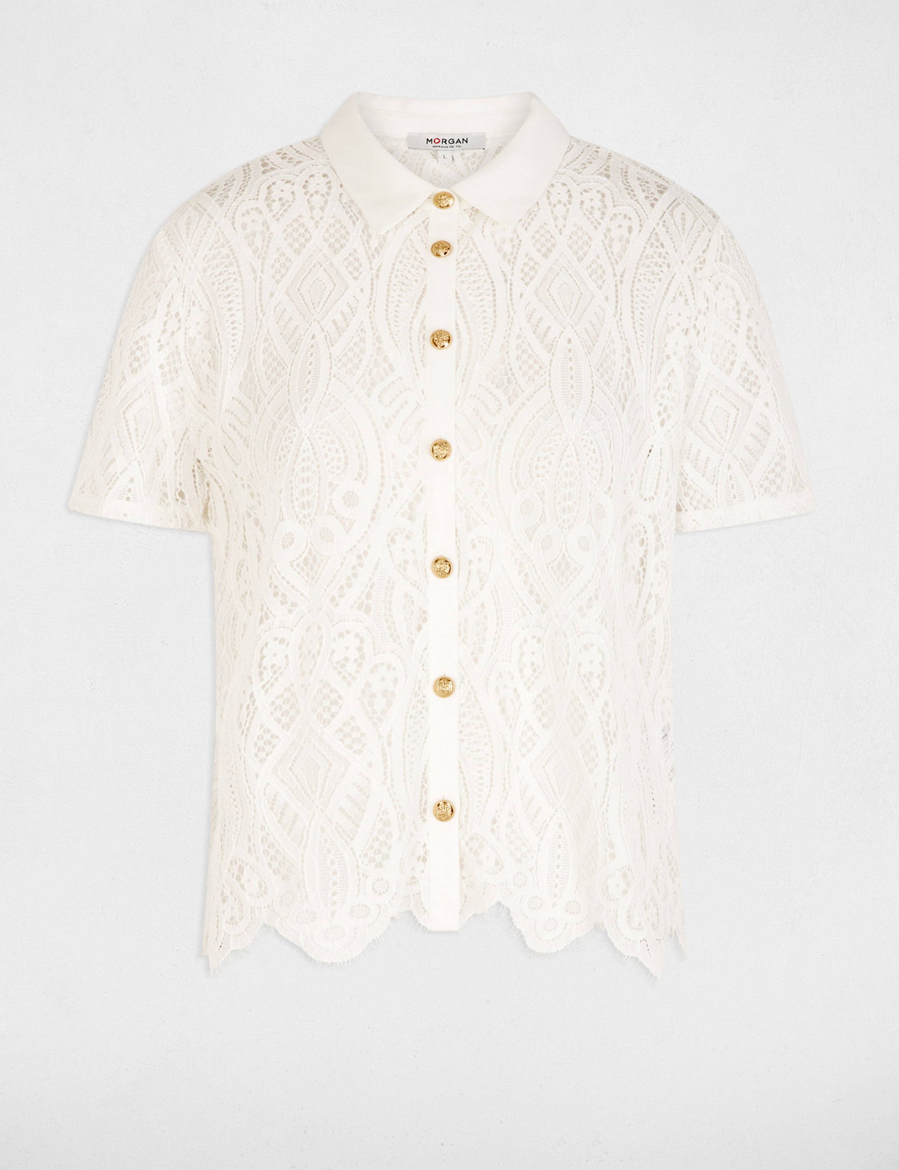 Lace shirt with notch collar white women